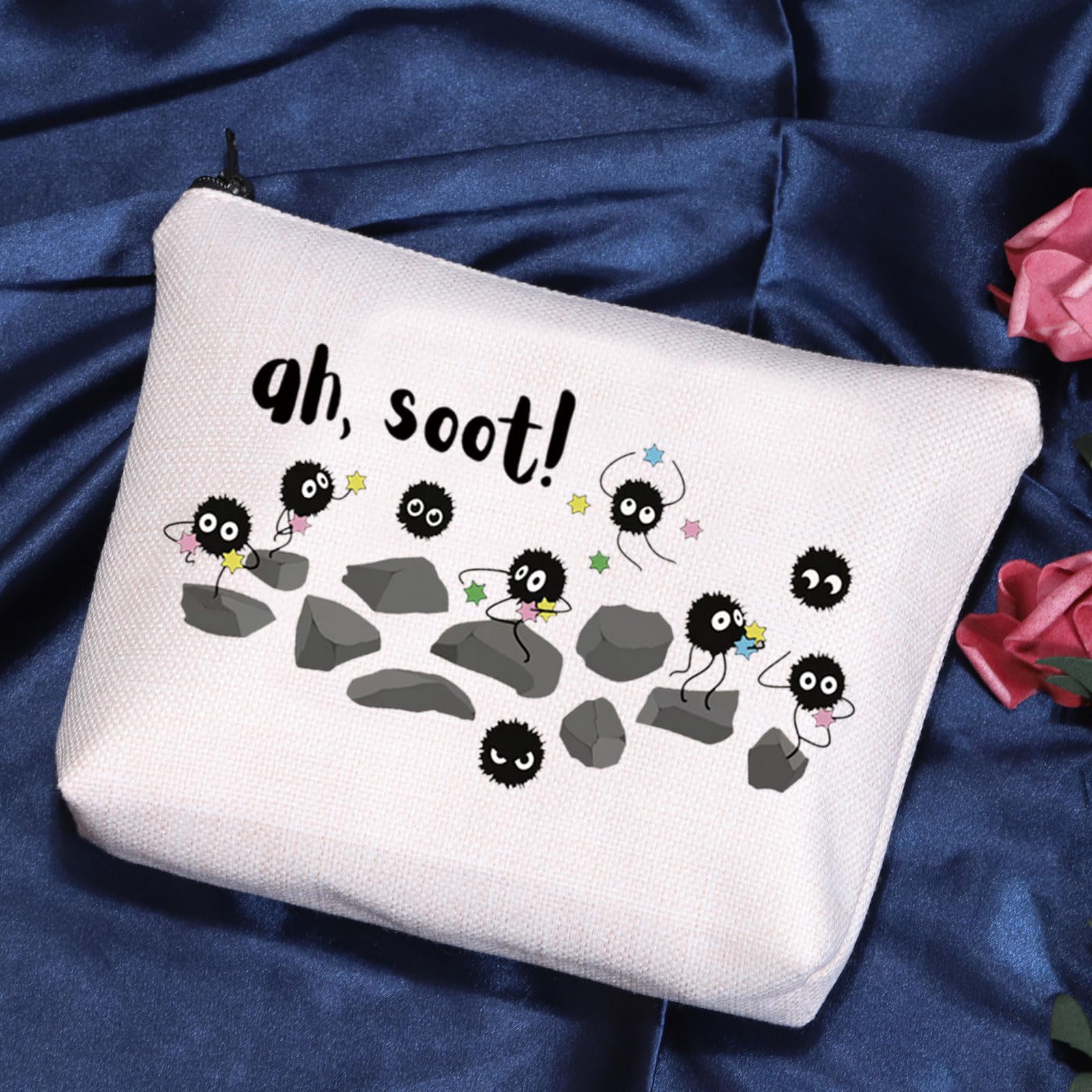 POFULL Anime Inspired Soot Sprite Zipper Pouch - Cute Makeup Bag for Cosmetics & Accessories - Perfect Gift for Anime Lovers & Studio Ghibli Fans - Great for Travel, School & Daily Use