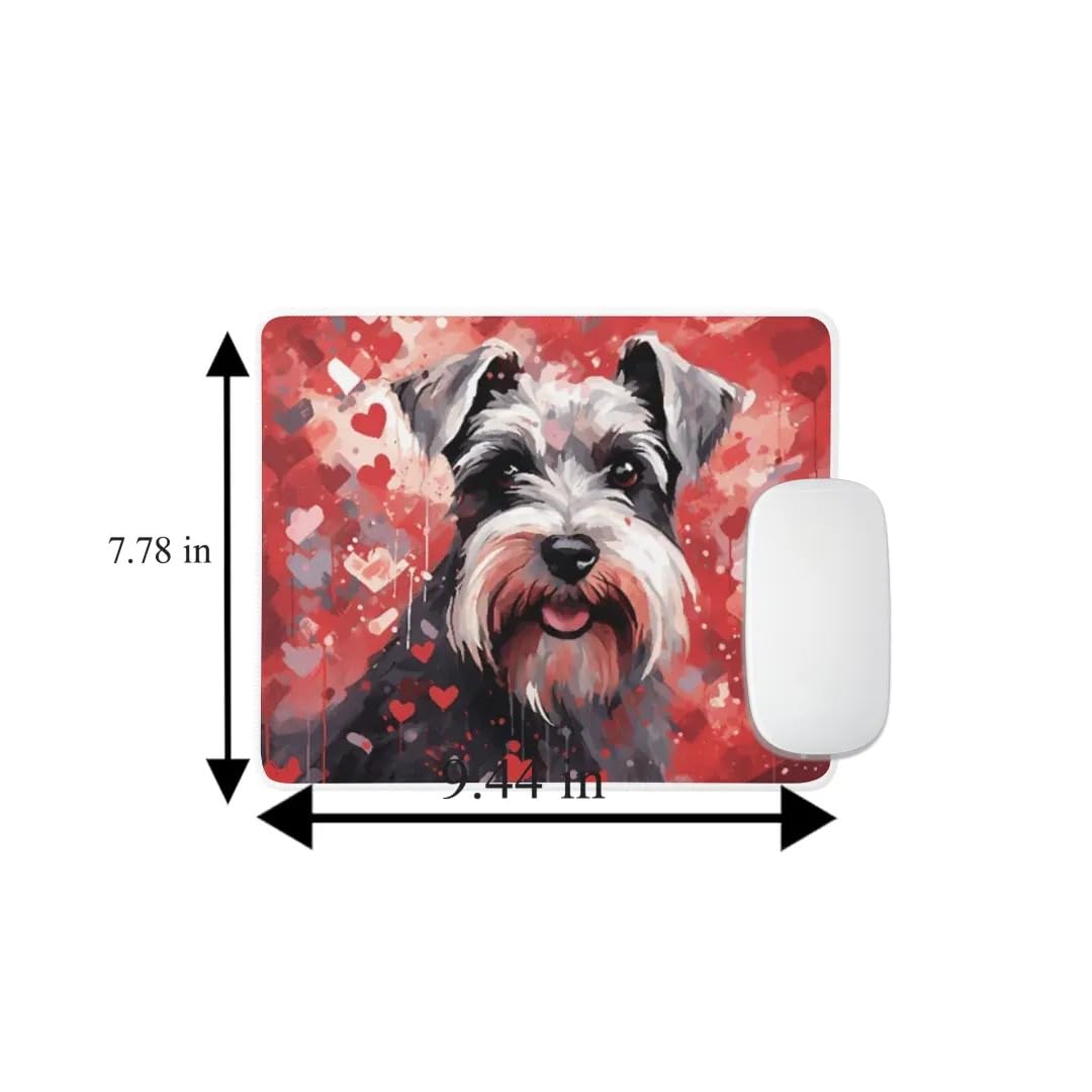 Non-Slip Miniature Schnauzer Mouse Pad with Red Hearts Pattern - Cute Puppy in Love Design for Computer Desktop & Laptop - Perfect Gift for Dog Lovers | Home Office Work Desk Accessory for Comfort & Style