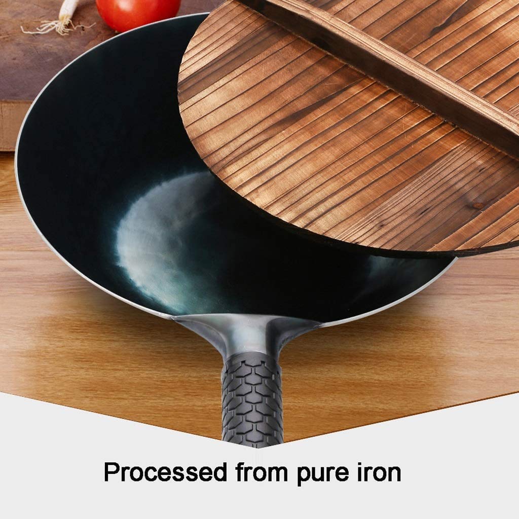 **Hand-Forged Wrought Iron Wok - 32cm Uncoated Non-Stick Pan for Induction Cooker & Gas Stove - Perfect for Outdoor Picnics, Camping & Home Cooking**