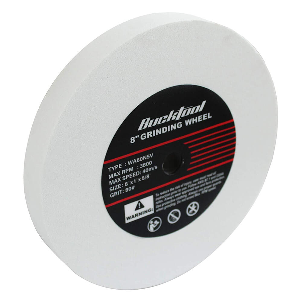 BUCKTOOL 8-Inch White Aluminum Oxide Grinding Wheel 80-120 Grit for Metal Polishing, Sharpening & Woodworking - Perfect for DIY Projects & Professional Workshops