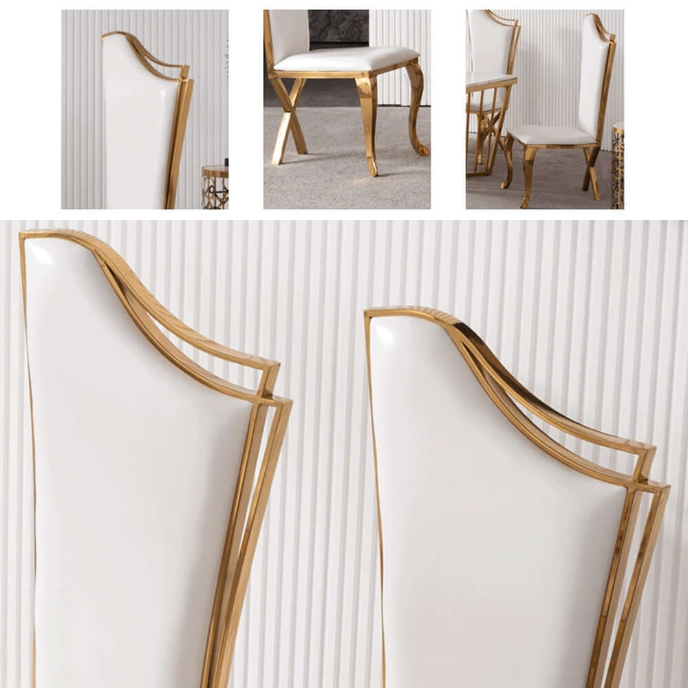 Elegant White Upholstered Dining Chairs Set of 2 - Stainless Steel Side Chairs with Gold Legs for Modern Dining Room, Kitchen, or Office Decor