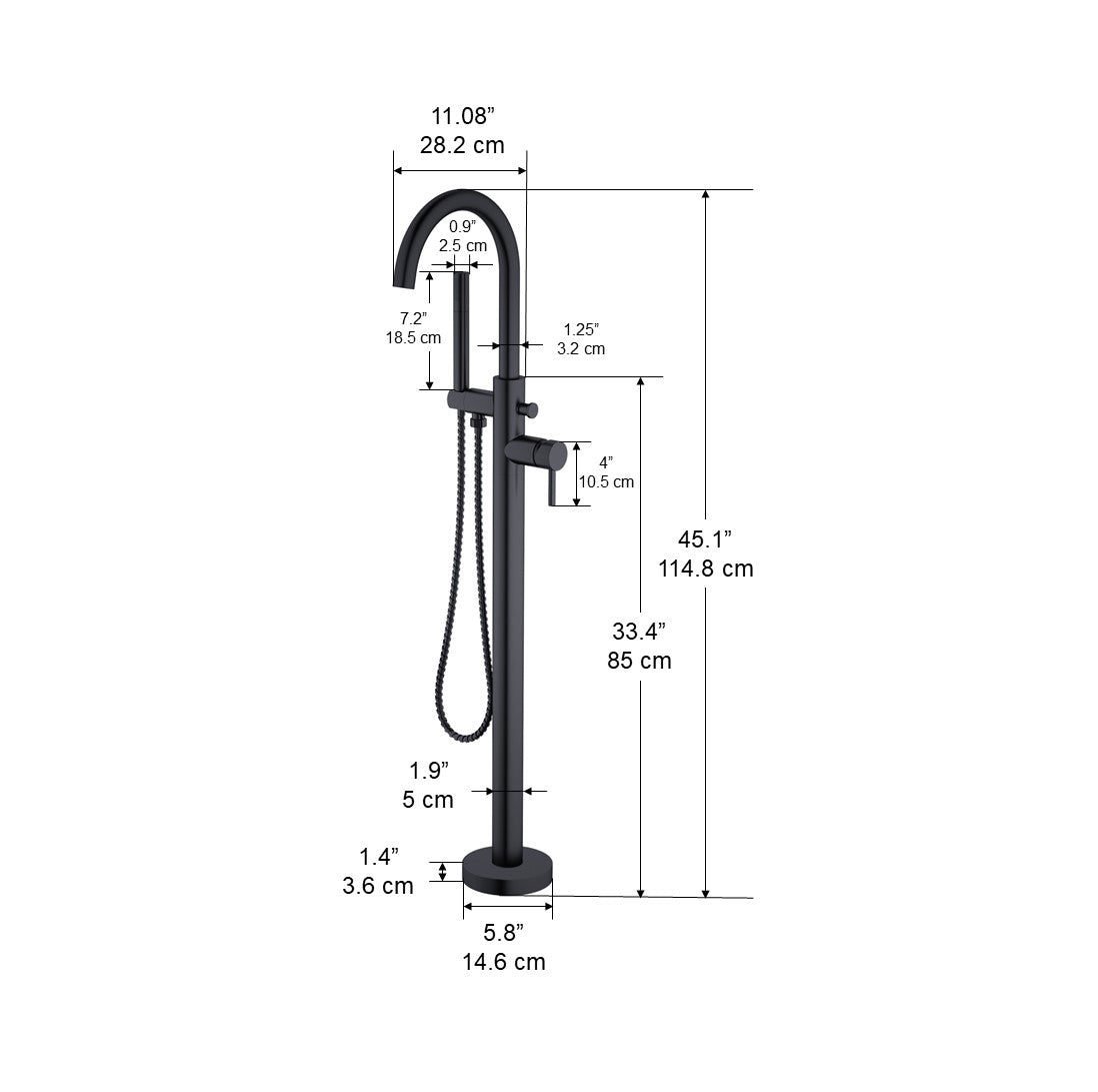 Ancona Nero Freestanding Bathtub Faucet - Matte Black Finish for Modern Bathroom Decor | Perfect for Spa-Like Relaxation and Luxury Bathing Experience