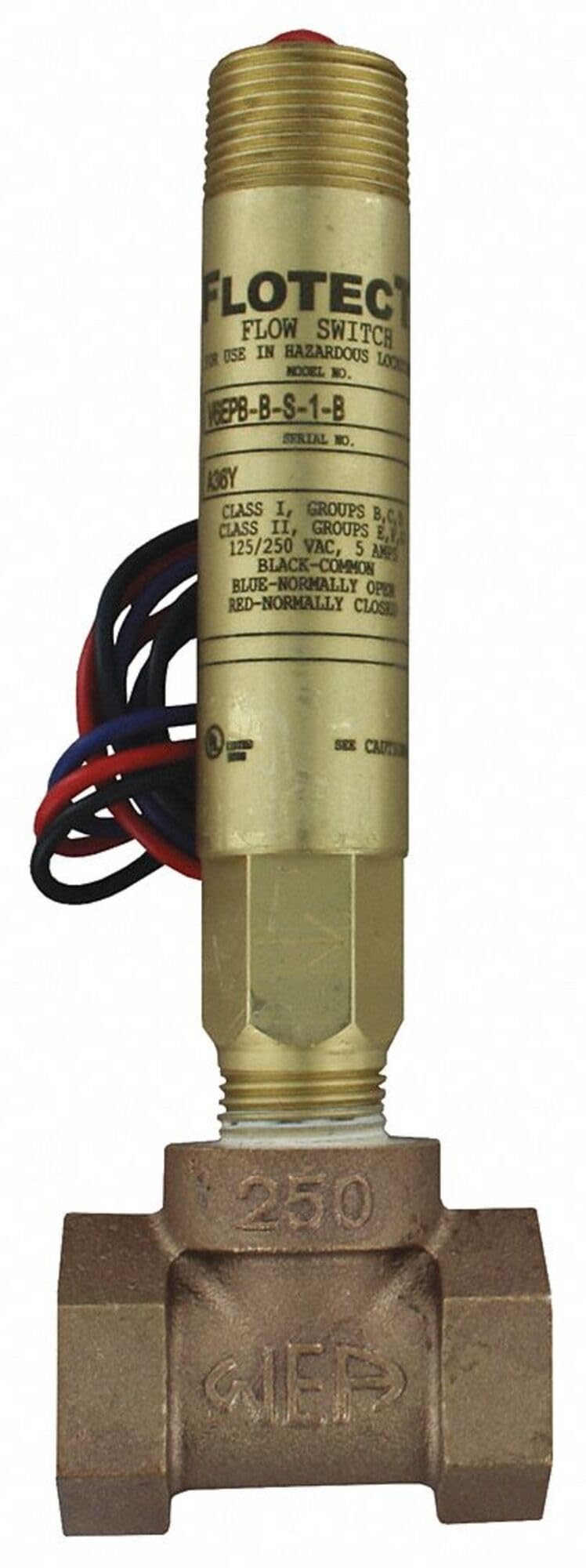 Dwyer V6EPB-B-S-1-B Flotect Series V6 Mini Flow Switch - Brass Housing, SPDT Snap Switch, 1/2
