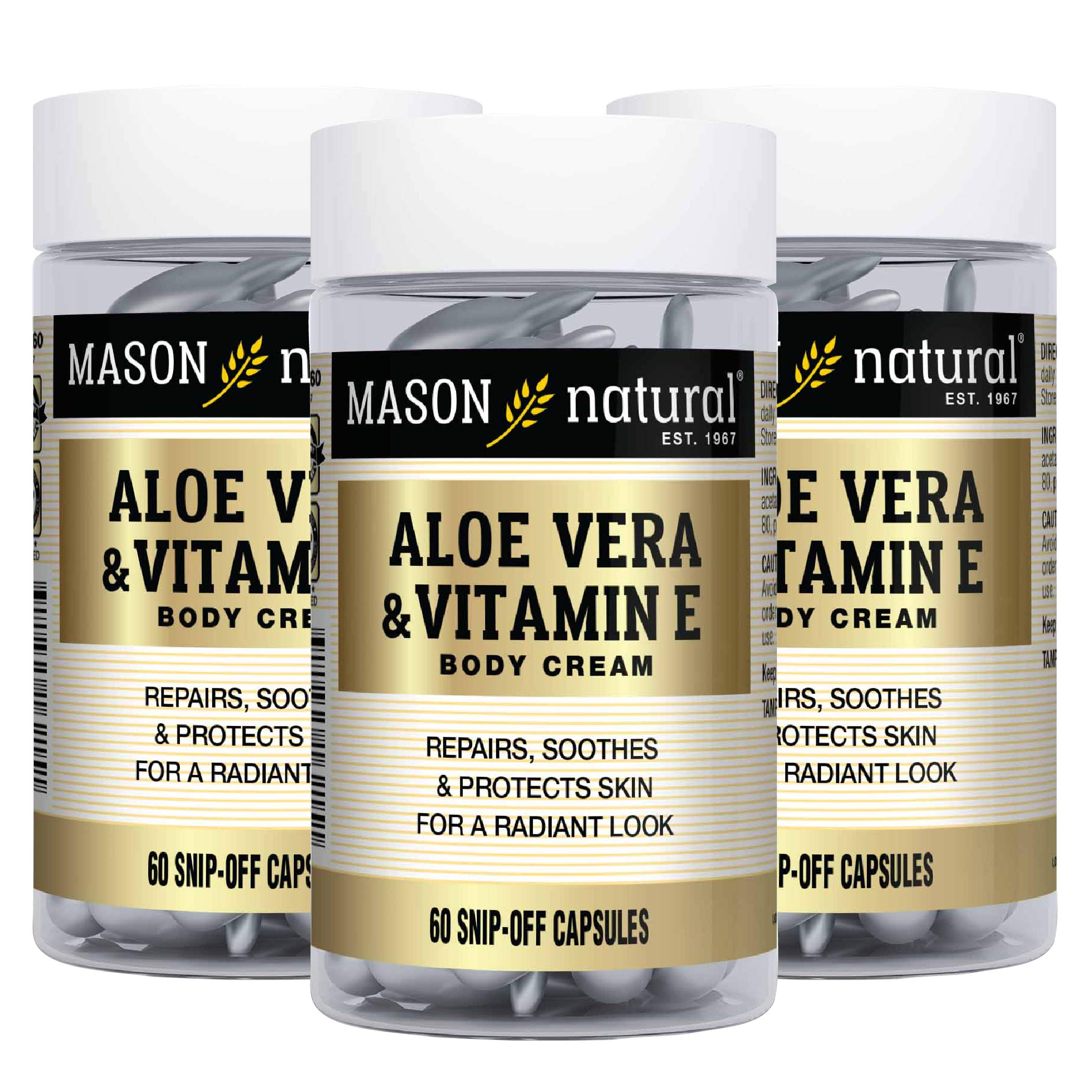 MASON NATURAL Aloe Vera & Vitamin E Hydration Skin Therapy Capsules - 60 Snipp-Off Capsules (Pack of 3) | Moisturizing & Soothing Skin Care for Dry & Sensitive Skin | Perfect for Daily Hydration & Travel Skincare Routine