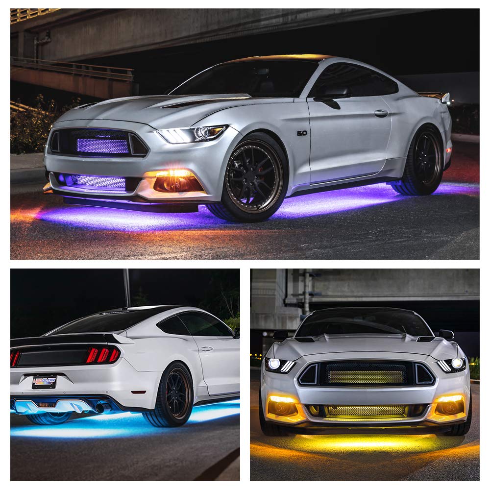LEDGlow 4-Piece Bluetooth RGB LED Underbody Underglow Kit & 6-Piece Interior Footwell Lighting for Cars - 16 Million Colors - Smartphone App Control - Customizable Mood Lighting for Car Shows, Night Driving & Vehicle Customization