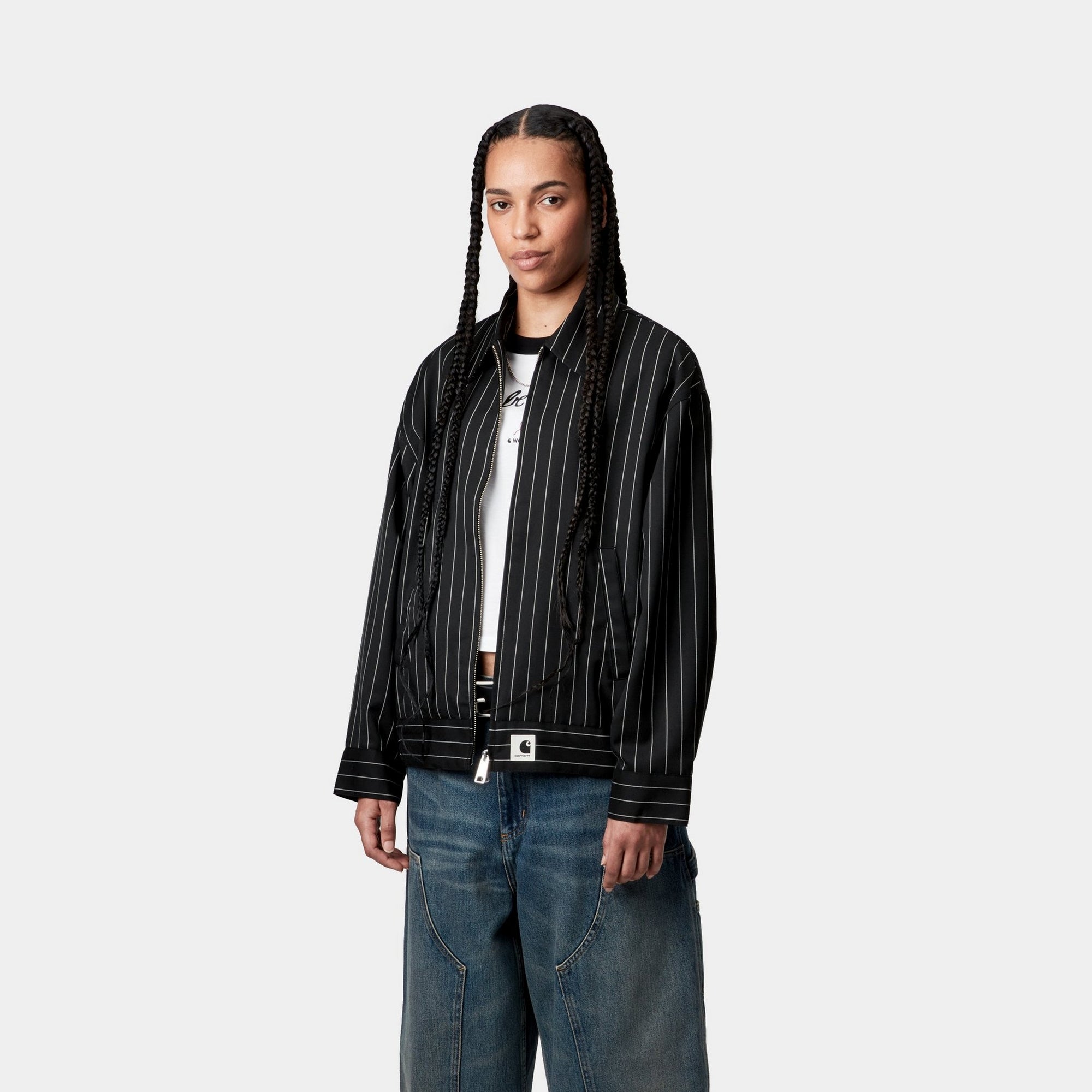 Women's Seaton Striped Jacket - Black Wax Coated Waterproof Windbreaker for Outdoor Hiking & Travel