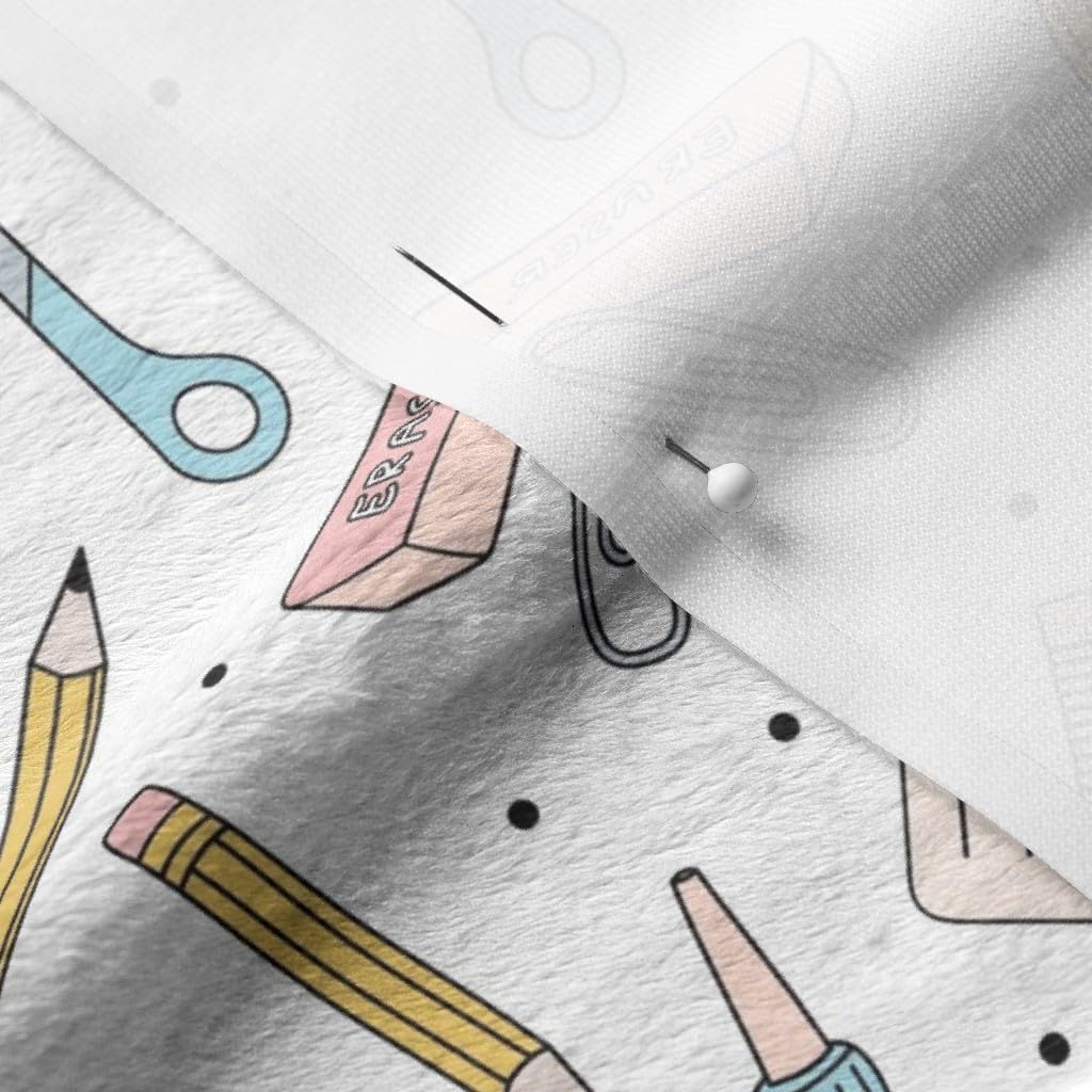 Premium Spoonflower Fabric - Back Art Math Classroom Scissors Yellow Blue Pencil Print on Soft Minky Fabric Fat Quarter - Perfect for Sewing Baby Blankets, Quilt Backing & Plush Projects | Ideal for Nursery Decor, DIY Crafts & Educational Classroom Materials