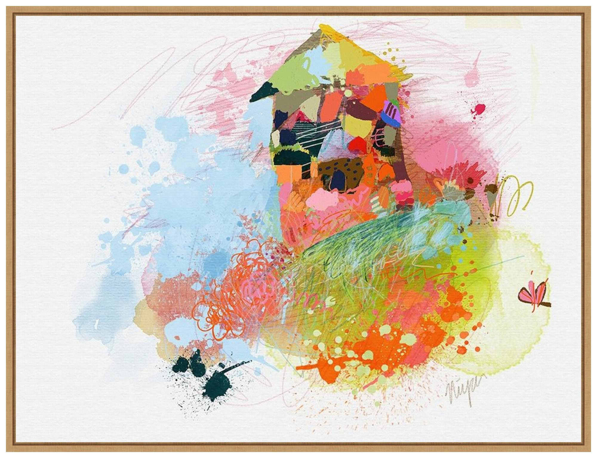 Amanti Art Framed Canvas Wall Art Print - Happy House by Niya Christine, 30x23 Inches, Sylvie Maple Frame - Large Size Home Decor for Living Room, Bedroom & Office
