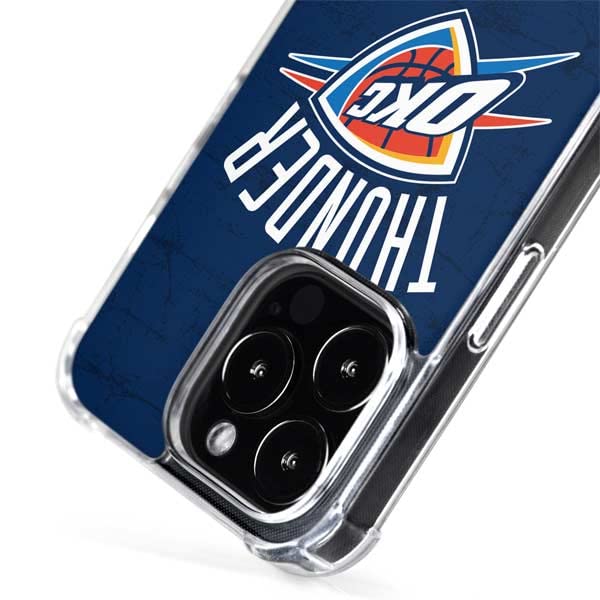 Official NBA OKC Thunder Distressed Blue Phone Case for iPhone 15 Pro - MagSafe Compatible Protective Cover | Perfect for Basketball Fans & Game Day Accessories