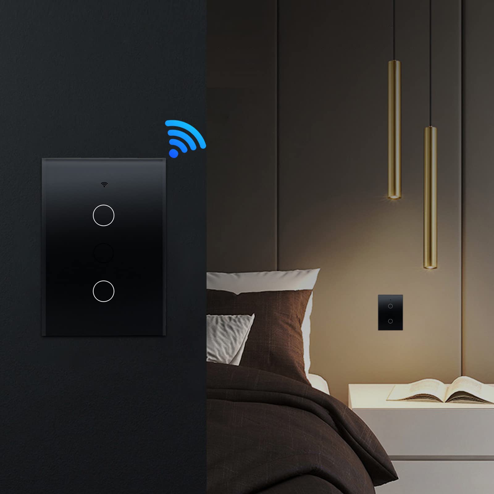 Wuztai Smart Wi-Fi Light Switch - 2 Gang, 2.4GHz WiFi Touch Wall Switch Compatible with US Electrical Standards | Perfect for Home Automation, Smart Lighting Control & Voice Assistant Integration