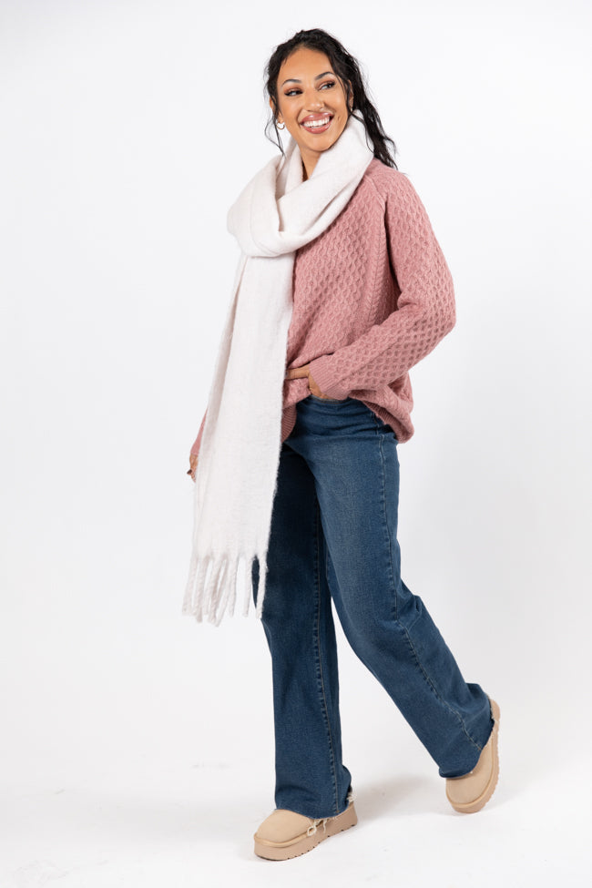 Cozy Oversized Cable Knit Sweater for Women - Soft Mauve Crew Neck Pullover | Perfect for Fall & Winter, Casual Outfits, and Cozy Loungewear