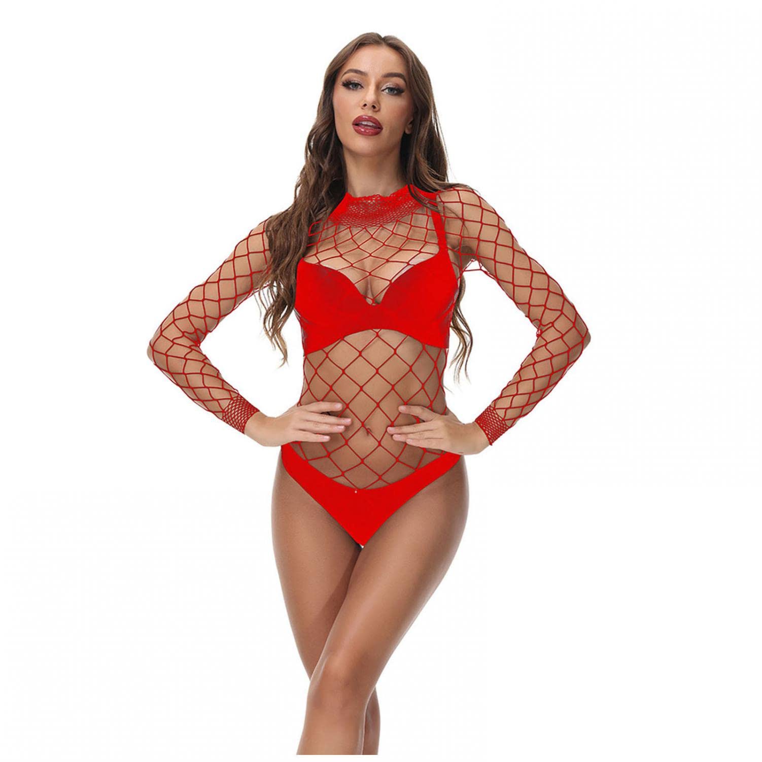 CLEKOY Women's Sexy Mesh Body Stocking Fishnet Lingerie Bodysuit Jumpsuit - Erotic Underwear for Date Night & Boudoir Photography
