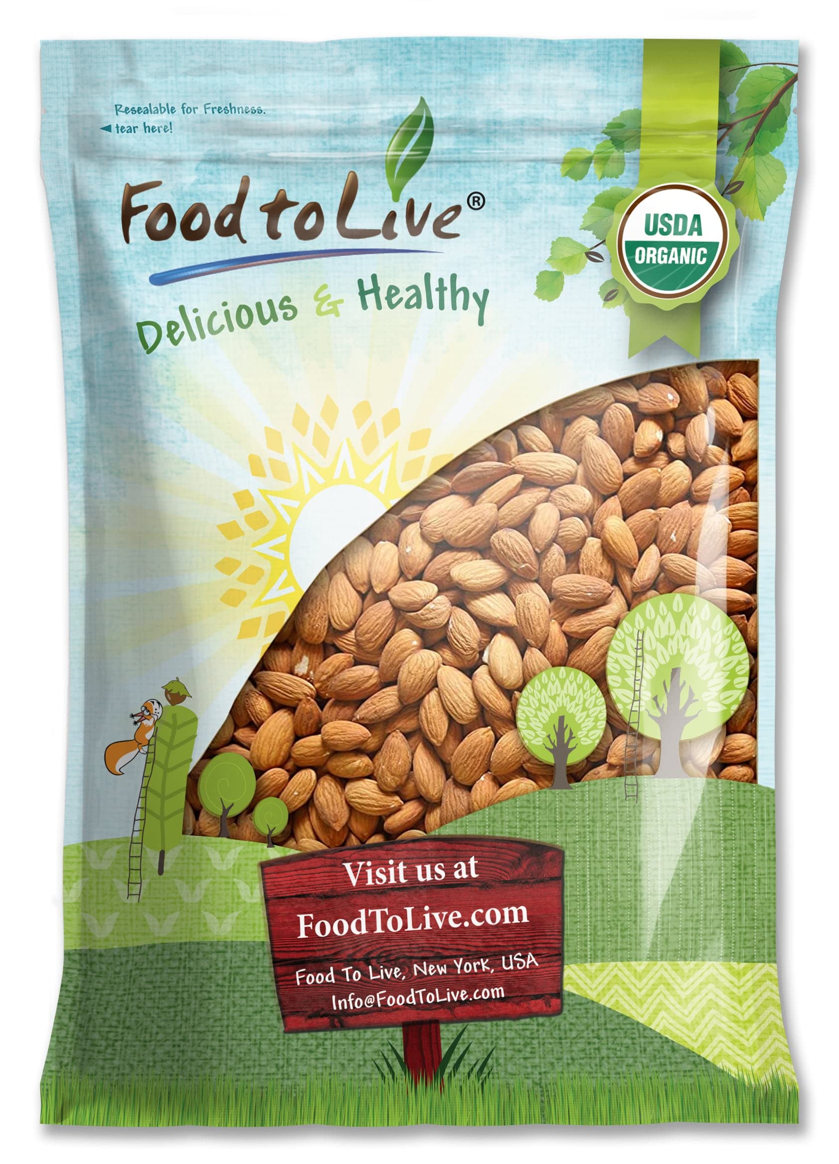 Food to Live Organic Almonds, 8 Pounds – Non-GMO, Whole, Raw, No Shell, Unpasteurized, Unsalted, Vegan, Kosher | Keto & Paleo Friendly Snack | Rich in Vitamin E & Protein | Perfect for Almond Milk, Nut Butter, Baking & Healthy Desserts | Ideal for Smoothies, Salads & Meal Prep
