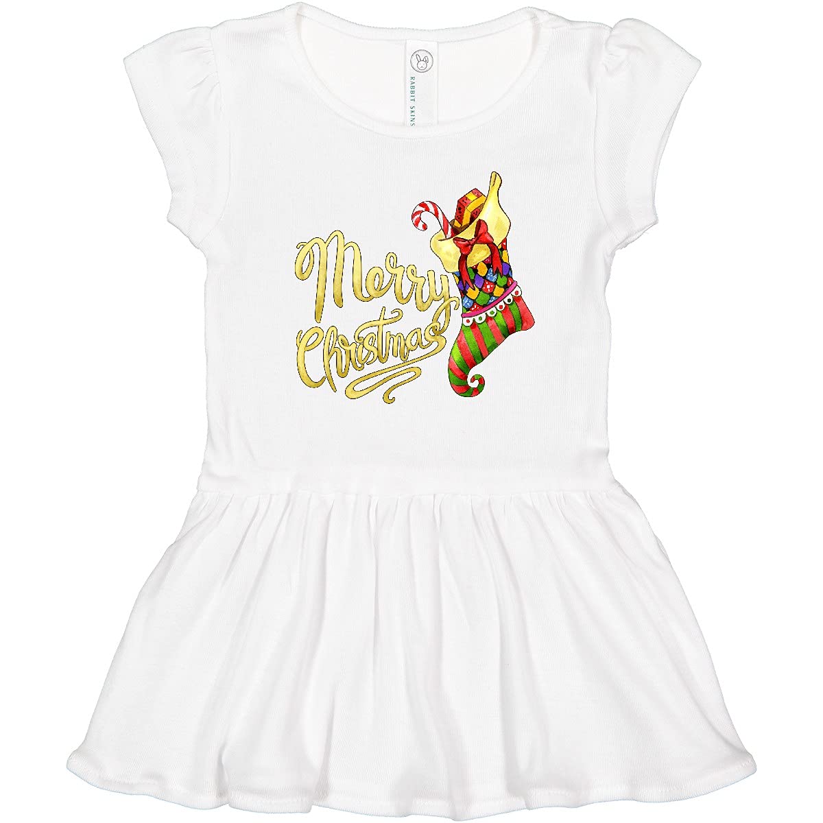 Inktastic Merry Christmas Watercolor Stocking Toddler Dress - Festive Holiday Outfit for Baby Girls & Toddlers - Perfect for Christmas Photos, Parties & Family Gatherings