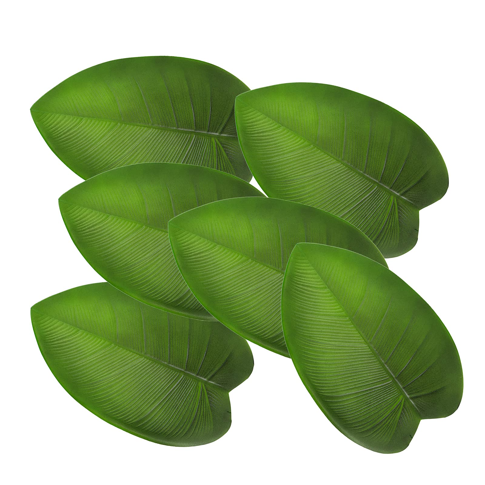 6PCS Banana Leaf Placemats Set - Tropical Faux Green Leaves Table Mats for Luau, Jungle & Hawaii Theme Party Decor - Waterproof Turtle Back Design for Dining, Kitchen, and Outdoor Entertaining