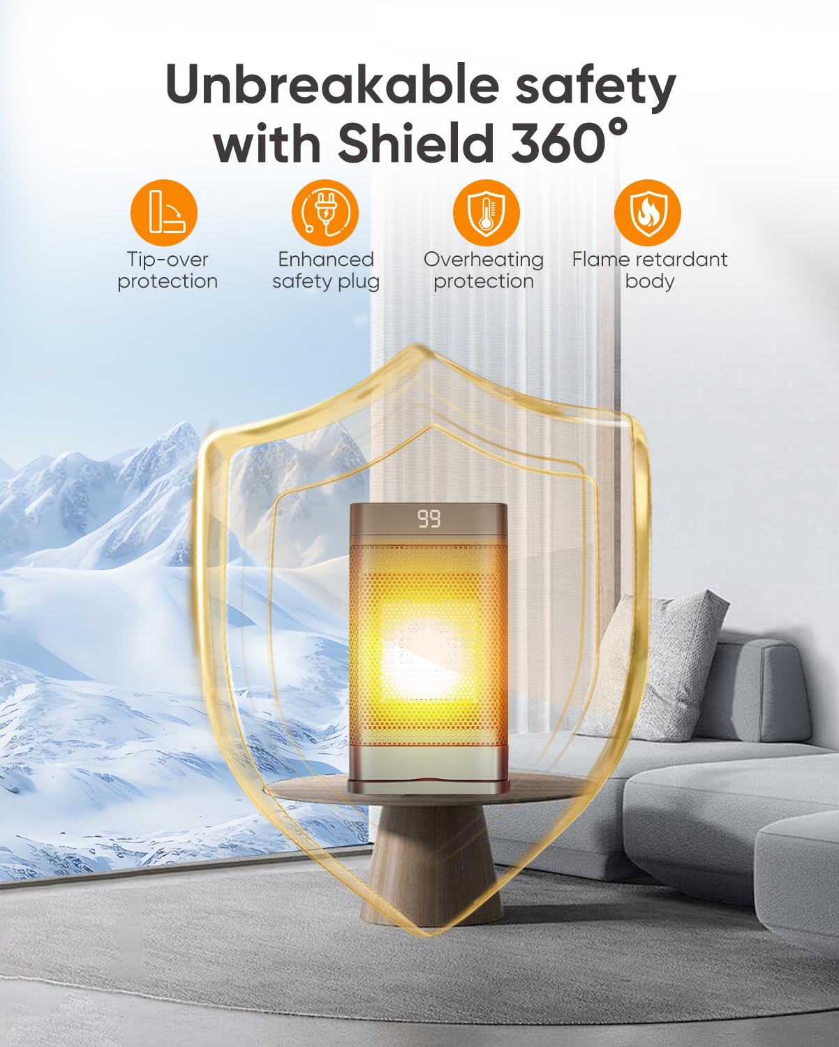 PGYIOO! 1500W Portable Ceramic Space Heater with 12 PTC Heating Sheets, 99°F Adjustable Temperature, 12-Hour Timer - Safe & Energy Efficient for Bedroom, Office & Home Use - Perfect for Winter Heating & Small Space Warmth