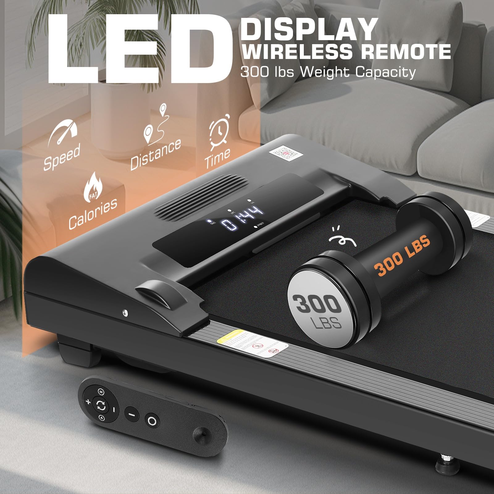 Under Desk Walking Pad Treadmill for Home Office - 2.5HP Portable Walking Machine with 300 lb Weight Capacity, Compact Jogging & Running Equipment with Remote Control & LED Display - Perfect for Small Spaces, Work from Home & Low-Impact Exercise