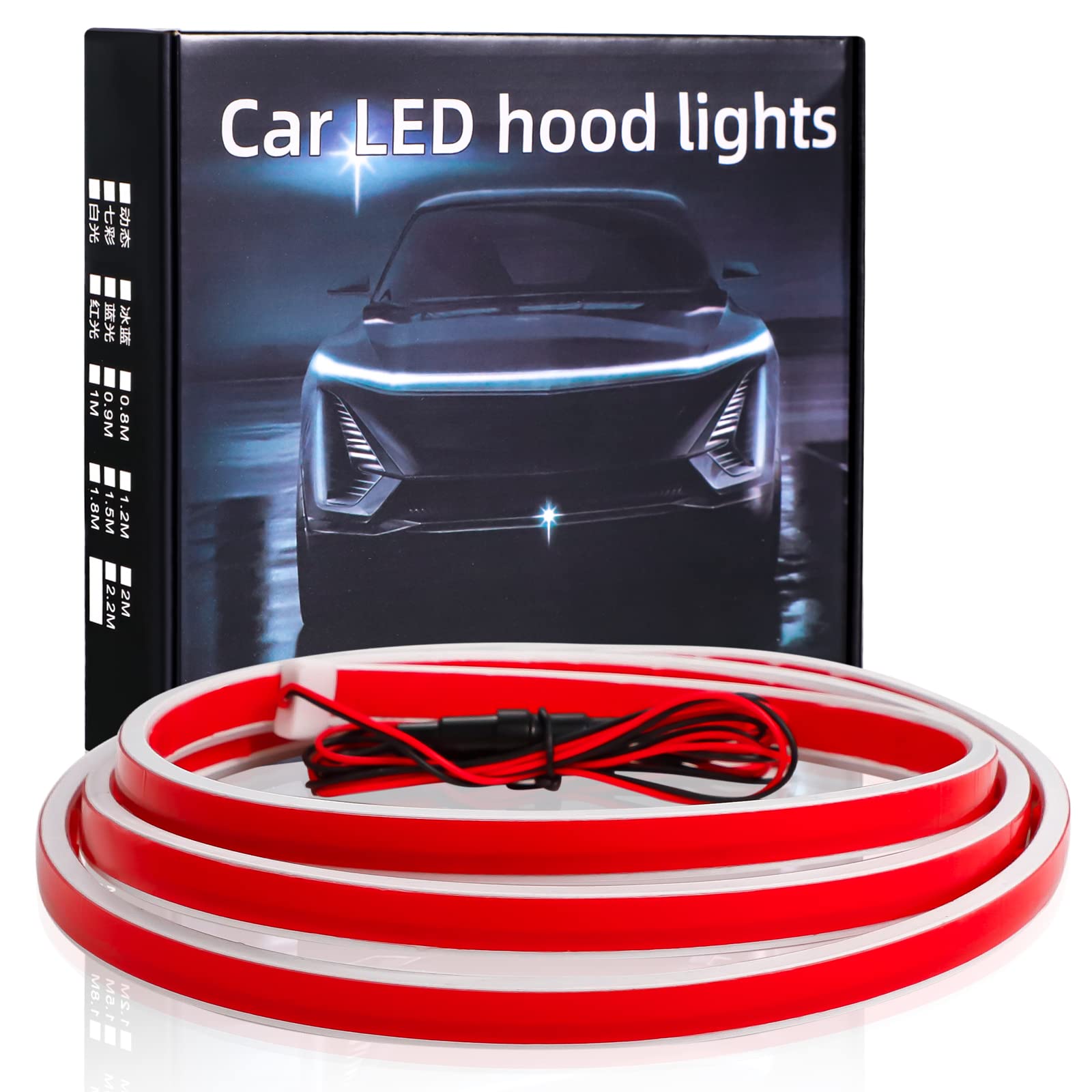 71-Inch Flexible LED Car Hood Light Strip - Dynamic White Daytime Running Lights for Cars & SUVs - Perfect for Night Driving & Custom Exterior Styling