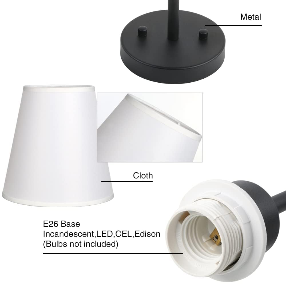PERMO Classic Rustic Double Sconce Wall Light - 2-Light Black Arm Fixture with White Flared Fabric Shade - Perfect for Bathroom, Bedroom, Bedside & Hallway Lighting