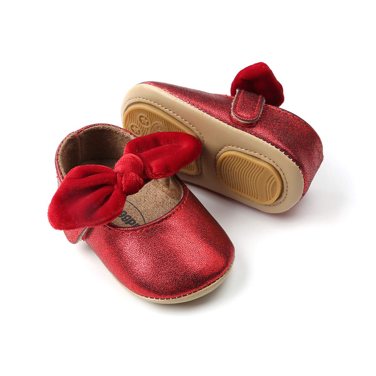 Baby Girls Mary Jane Flats - Anti-Slip Rubber Sole Bow Dress Shoes for Toddlers & Princess Costume - Perfect for Parties, Weddings & Everyday Play