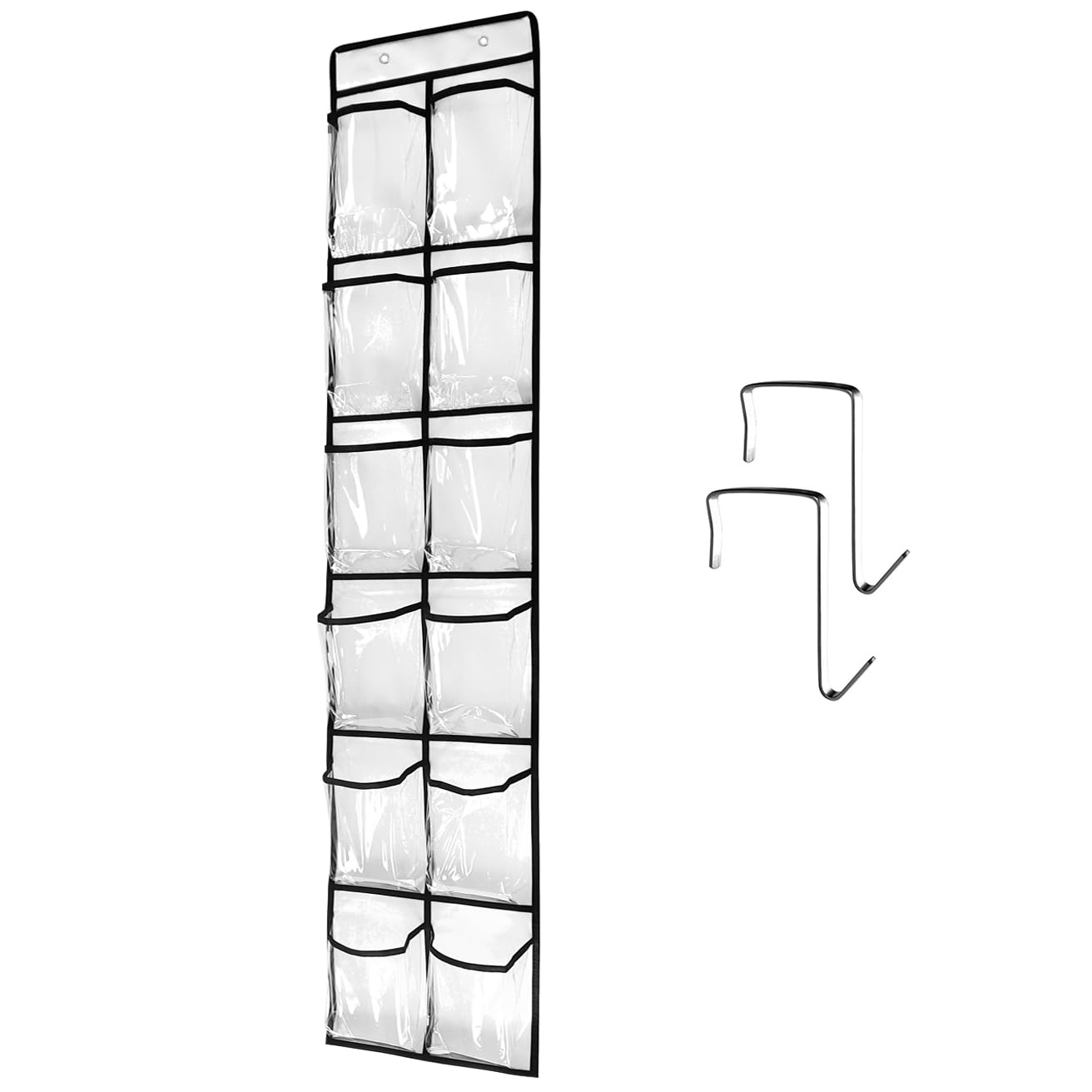 1 Pack 12-Pocket Clear Crystal Hanging Shoe Organizer - Over The Door Shoe Rack for Closet, Bedroom & Entryway Storage - Space-Saving Shoe Holder with 2 Hooks, White (59