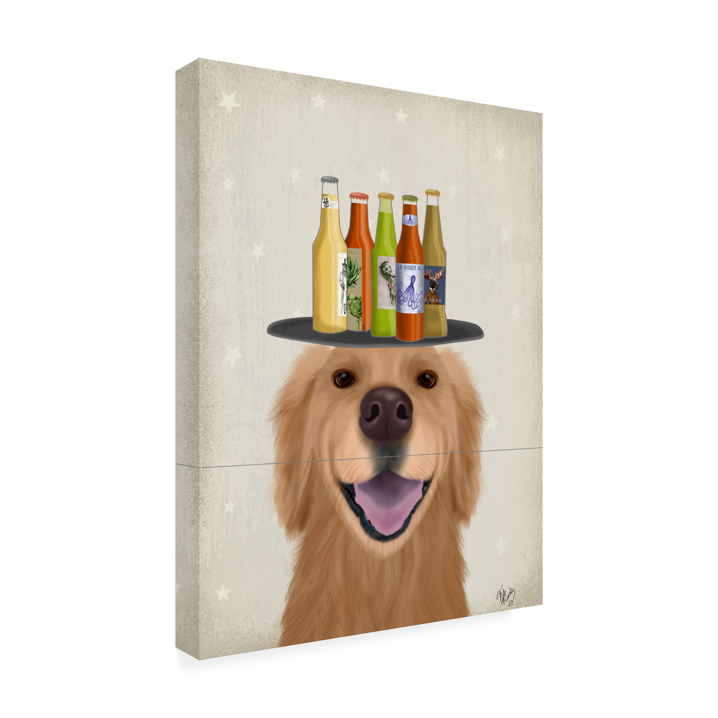 Golden Retriever Beer Lover Canvas Wall Art Print - Dog Lover Gift for Home Bar Decor - Funny Pet Portrait for Living Room, Man Cave & Pub