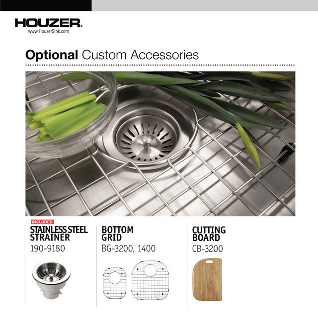 Houzer Medallion Series 32-Inch Stainless Steel Undermount 70/30 Double Bowl Kitchen Sink - Durable & Stylish for Modern Kitchens, Perfect for Food Prep and Cleanup