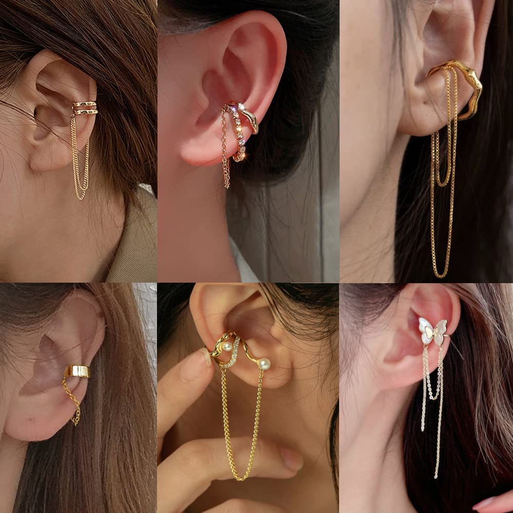 35 PCS Gold & Silver Adjustable Non-Piercing Ear Cuffs for Women - Clip On Cartilage Earrings, Punk Snake Butterfly Wrap Jewelry Set - Perfect for Parties, Gifts & Everyday Fashion Accessories