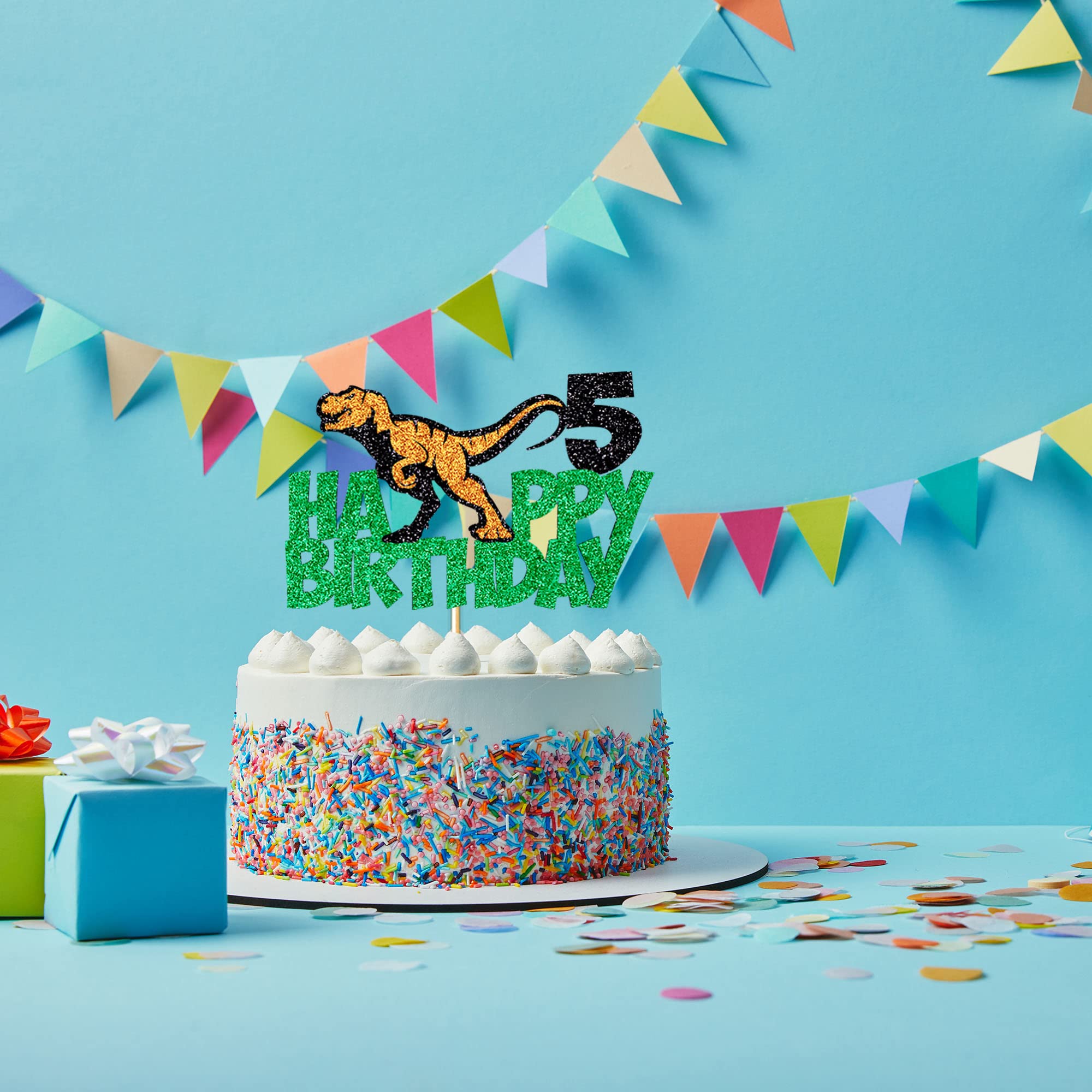 5th Birthday Dinosaur Cake Topper - Tyrannosaurus Rex Party Decoration for Kids Birthday, Happy Birthday Cake Decorations - Perfect for Dinosaur Themed Birthday Parties and Cake Decorating