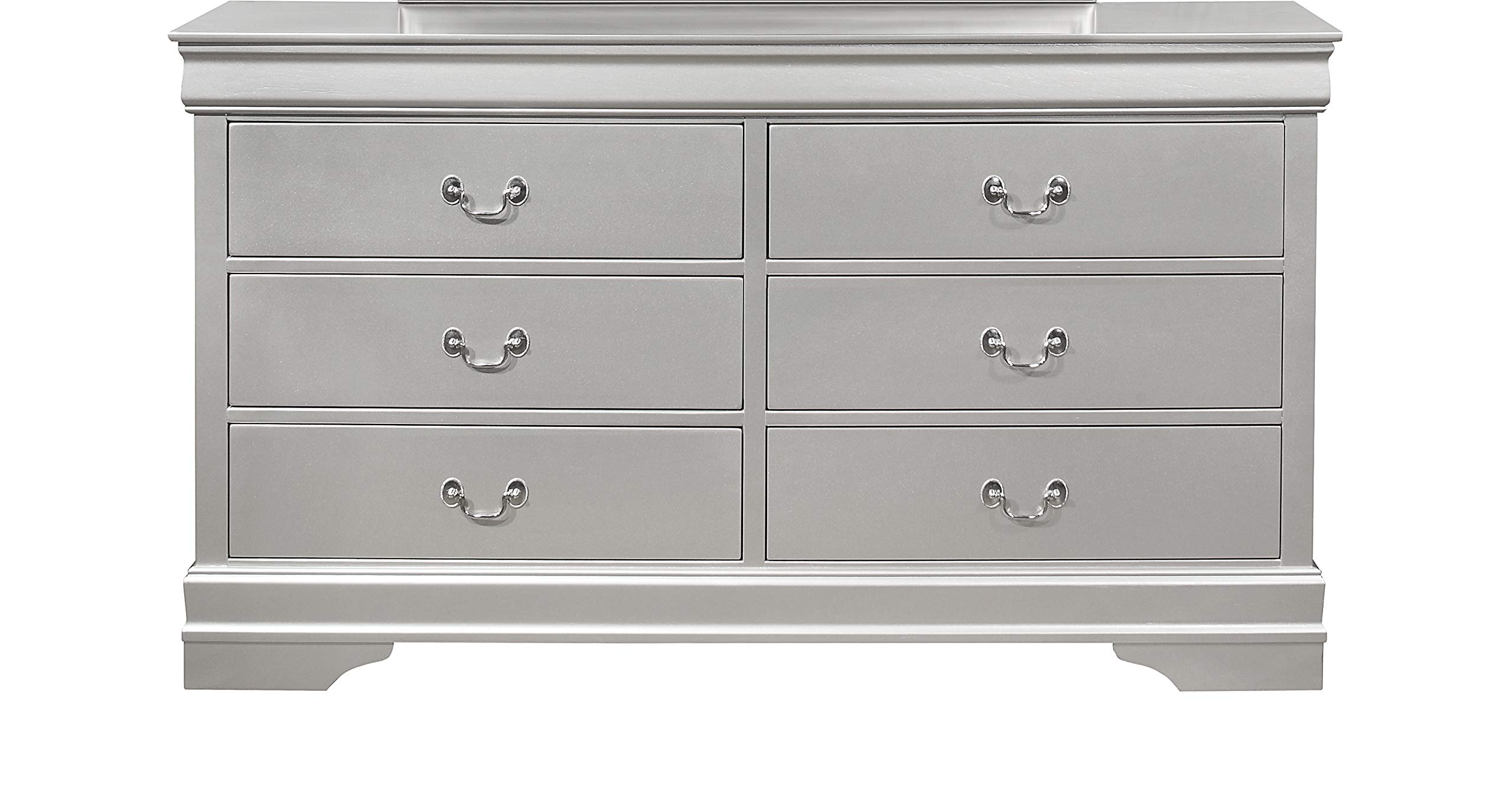 Global Furniture USA Silver Dresser - Modern 6-Drawer Chest for Bedroom & Living Room Storage