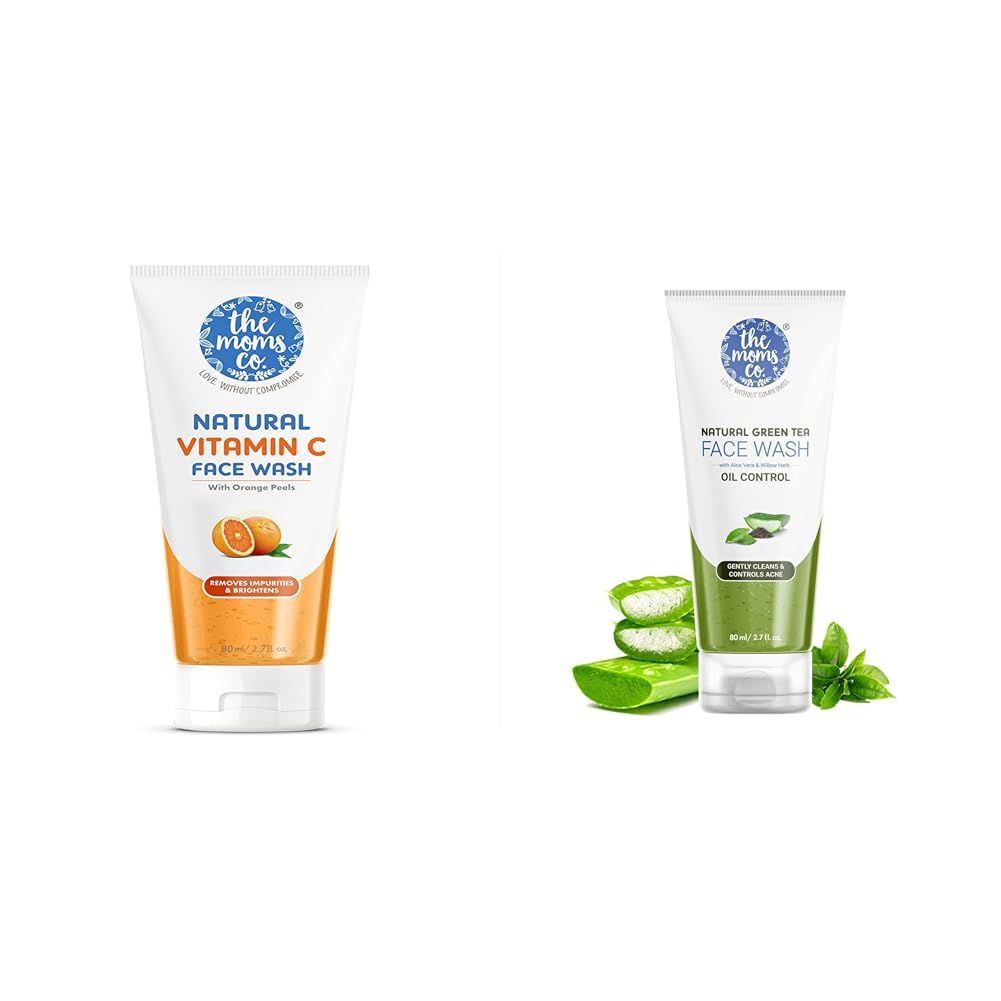 The Moms Co. Natural Vitamin C & Green Tea Face Wash for Women & Men - 80ml | Soap-Free, Deep Cleansing, Acne Control, Hydrating & Soothing with Aloe Vera | Perfect for Daily Skincare & Acne-Prone Skin