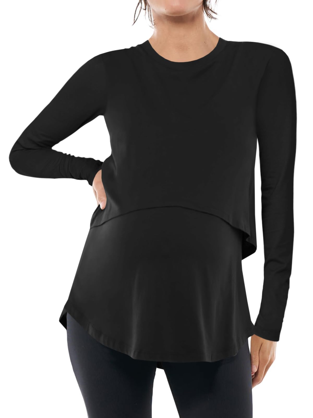Tankaneo Women's Maternity Nursing Tops - Soft Long Sleeve Double Layer Breastfeeding Shirts for Pregnancy & Nursing | Comfortable Nursing Clothes for Daily Wear, Work & Outings