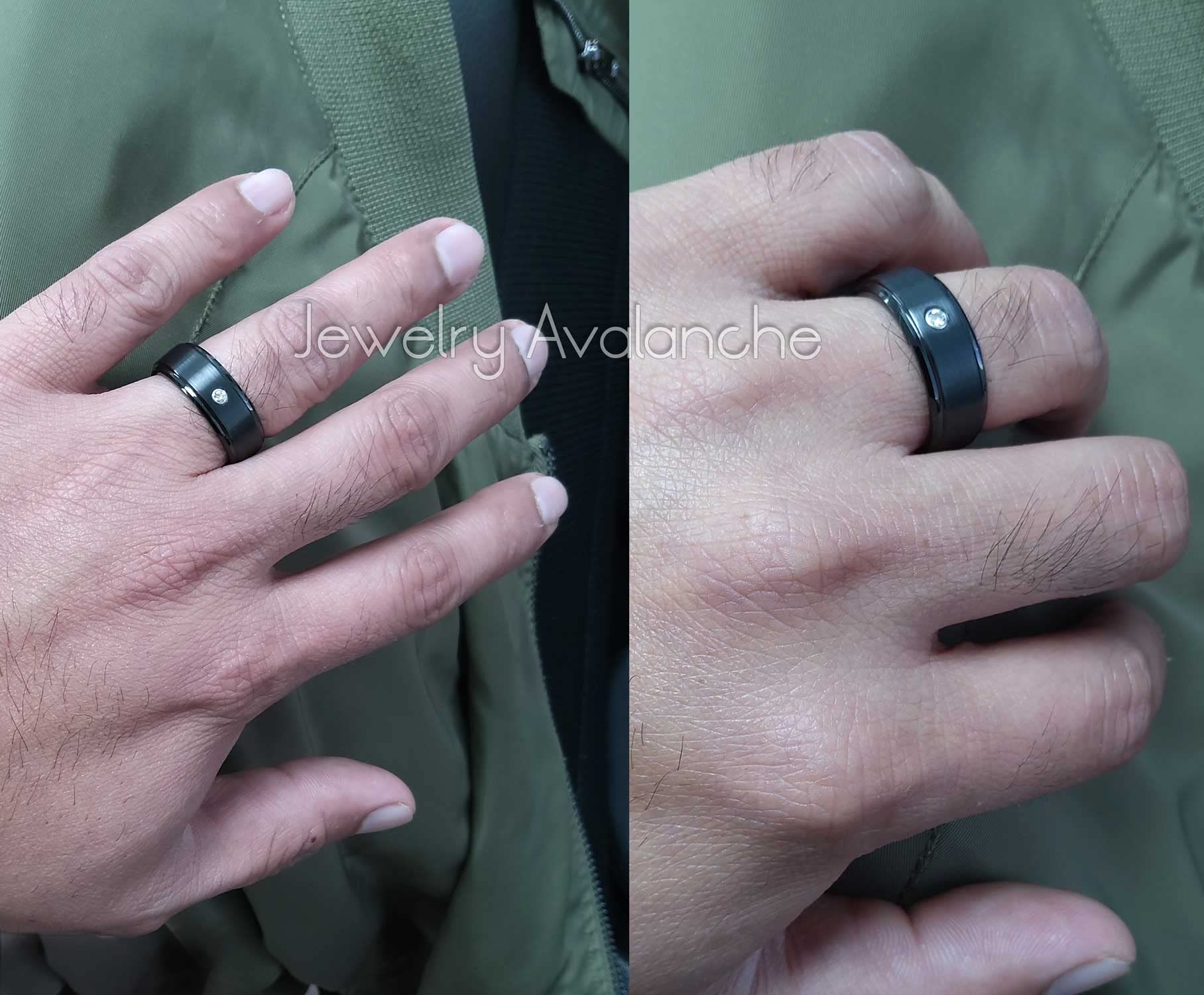 0.07ct Black Tungsten Carbide Ring for Men - 8mm Comfort Fit Wedding Band, Anniversary & Engagement Ring - Durable Scratch-Resistant Jewelry Gift for Him (Perfect for Weddings, Proposals & Special Occasions)