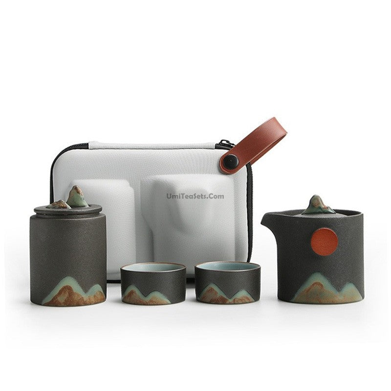 Premium Japanese Mountain Sun Travel Tea Set - Portable Ceramic Tea Cup & Infuser for Camping, Hiking & Outdoor Adventures