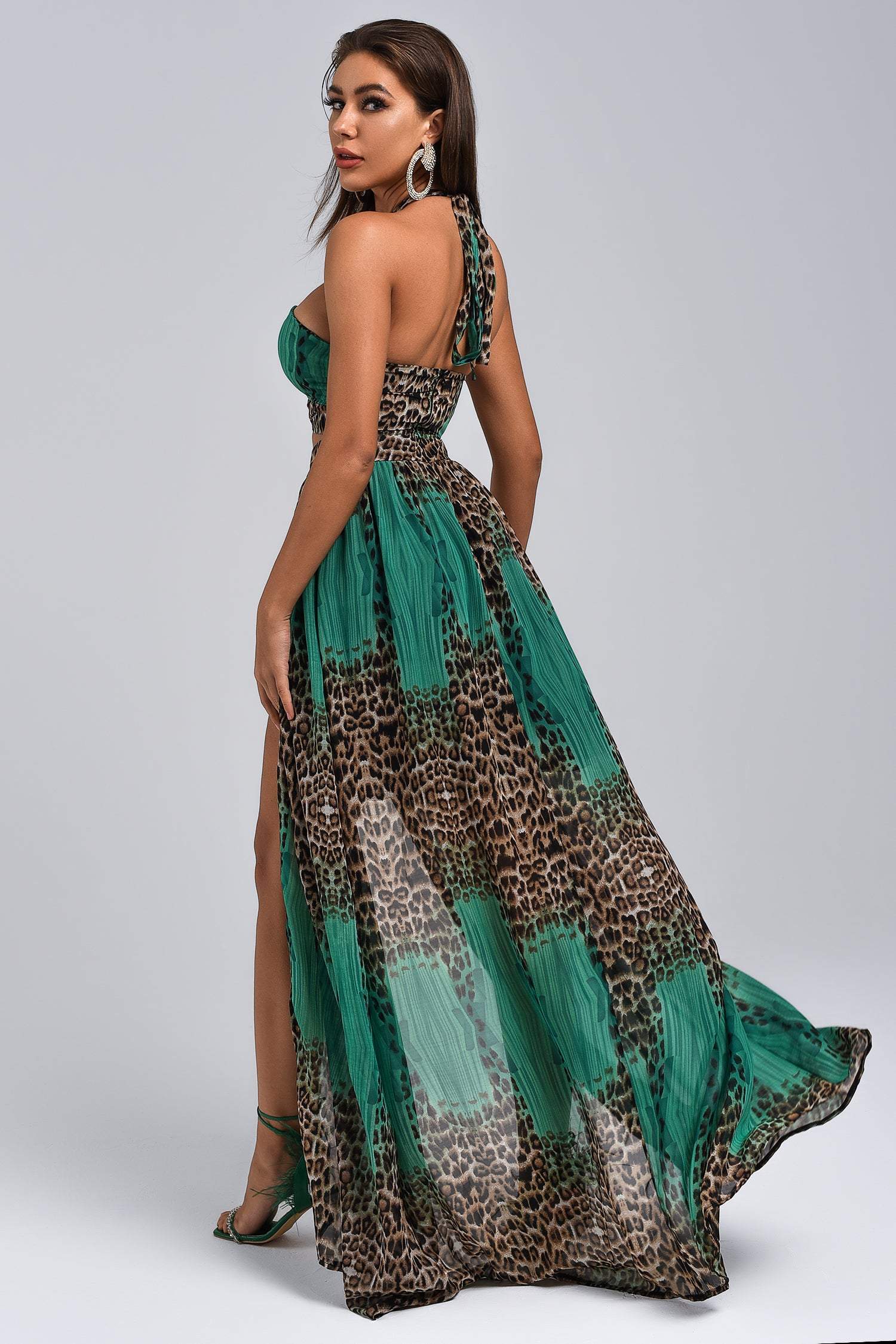 Vix Halter Leopard Print Maxi Dress - Women's Sexy Long Summer Dress for Beach, Party & Vacation