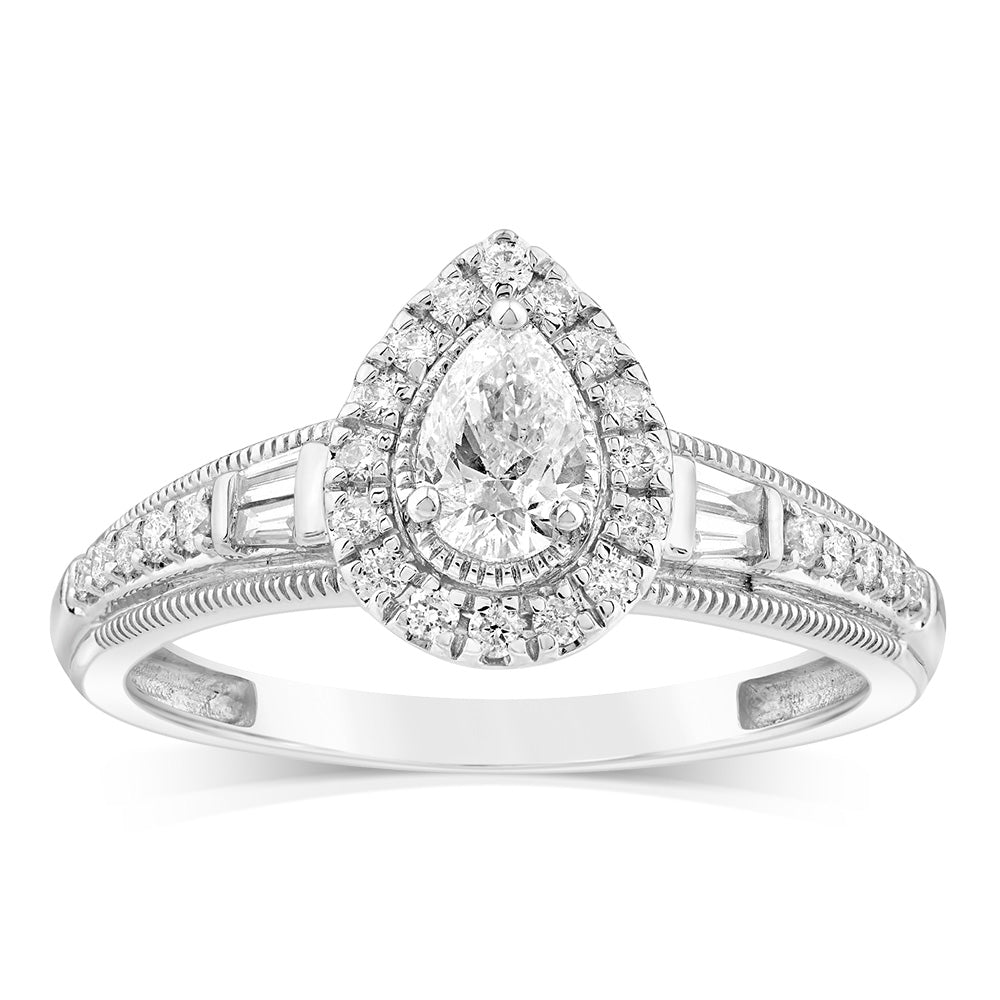 9ct White Gold Mixed Shape Cut Ring with 1/2 Carat Natural Diamonds - Perfect for Engagement, Anniversary & Special Occasions