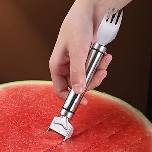 2024 Stainless Steel 2-in-1 Watermelon Slicer & Fork - Dual Head Fruit Cutting Tool for Watermelons, Melons & Fruits - Perfect for Summer BBQs, Picnics & Home Kitchen Use