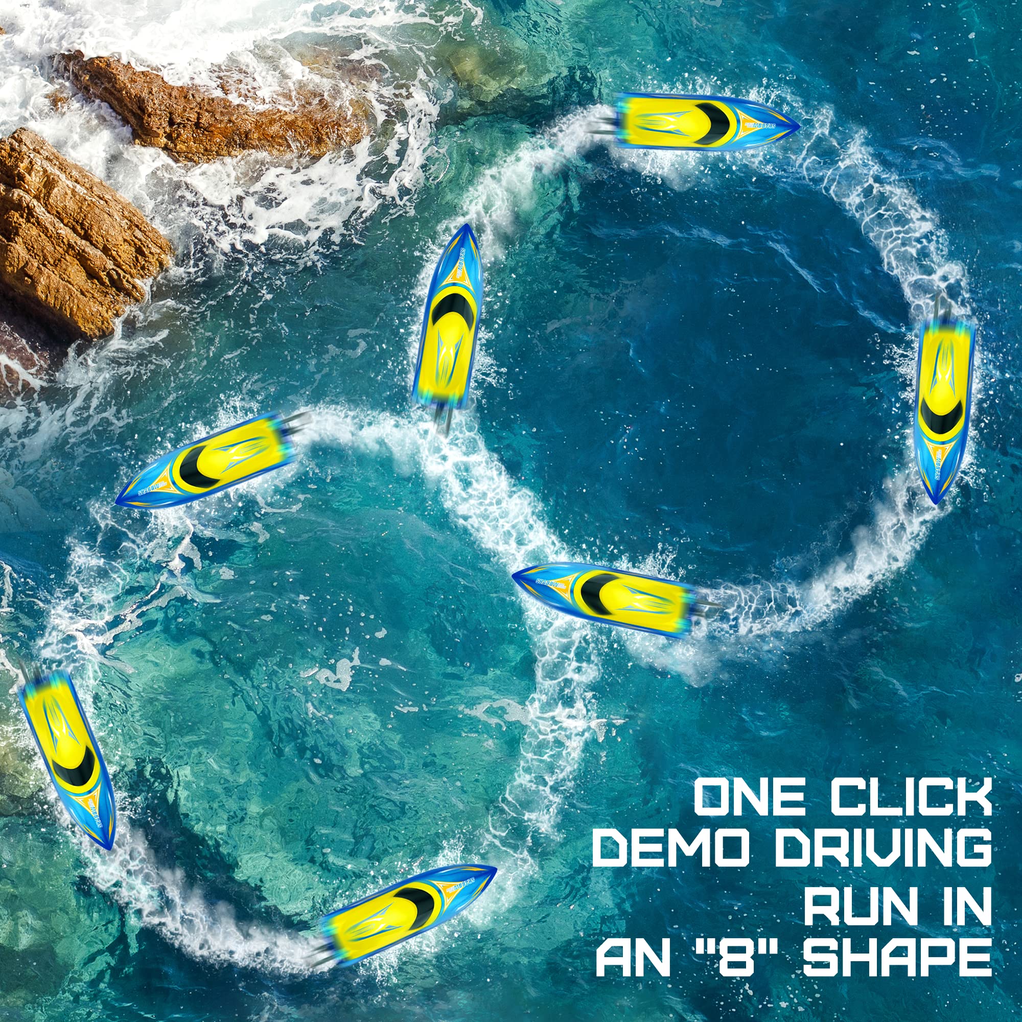 ALPHAREV R608 Brushless RC Boat for Adults - 30+ MPH High Speed Remote Control Boat for Pools, Lakes & Rivers, 2.4GHz Fast RC Speed Boat with Replaceable Parts - Perfect Summer Water Toy & Birthday Gift for Boys, Kids & Teens - Great for Racing, Pool Parties & Outdoor Water Adventures