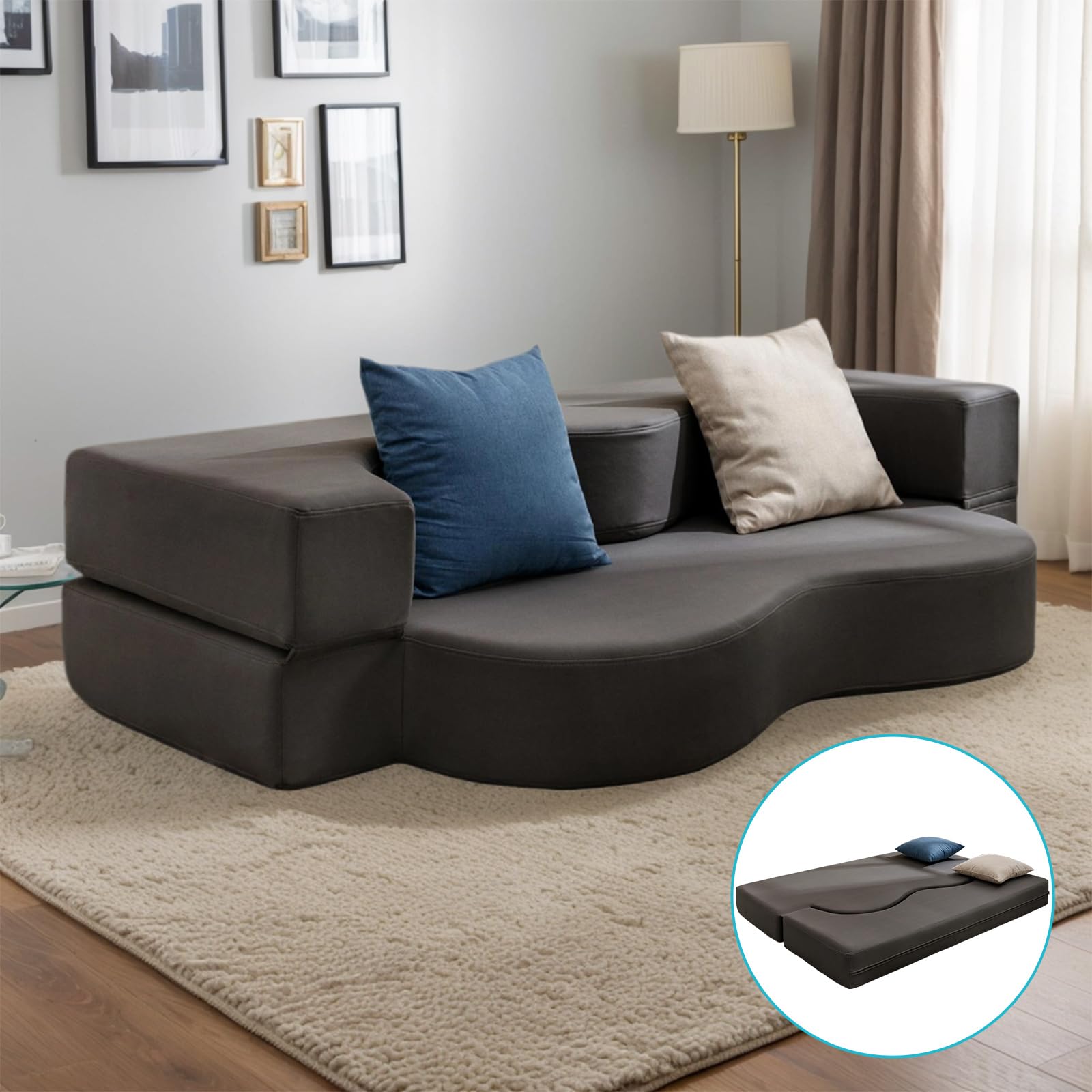 Full Size Floor Sofa Bed - Foldable Futon with Memory Foam for Small Spaces | Living Room & Guest Bed