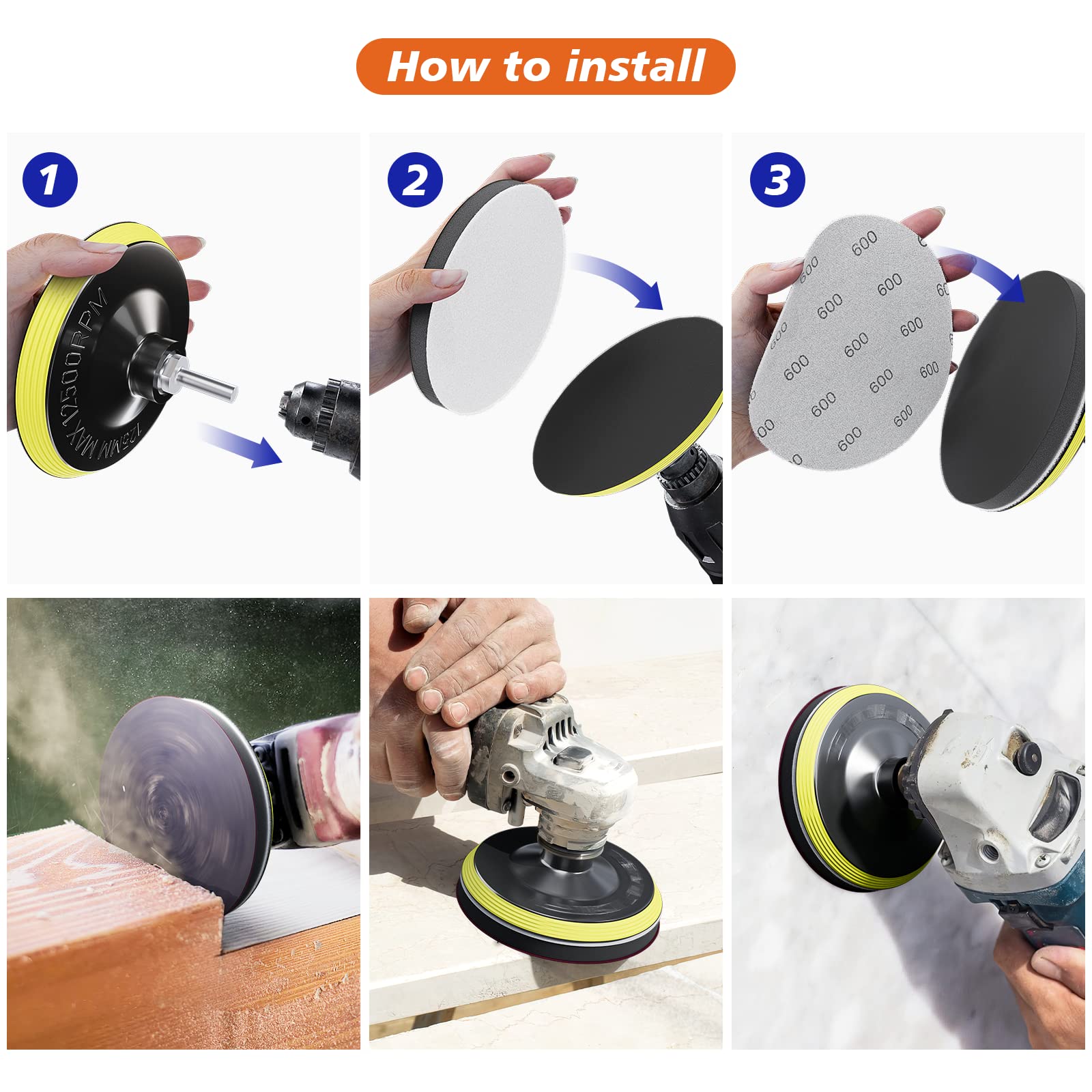 TOOVEM 49PCS 5 Inch Wet Dry Sanding Discs Kit with Hook and Loop Backing Pad - 600 to 10000 Grits Sandpaper for Wood, Metal & Car Polishing - Angle Grinder & 5/8-11 Drill Attachments - Perfect for DIY Projects, Auto Detailing & Furniture Refinishing