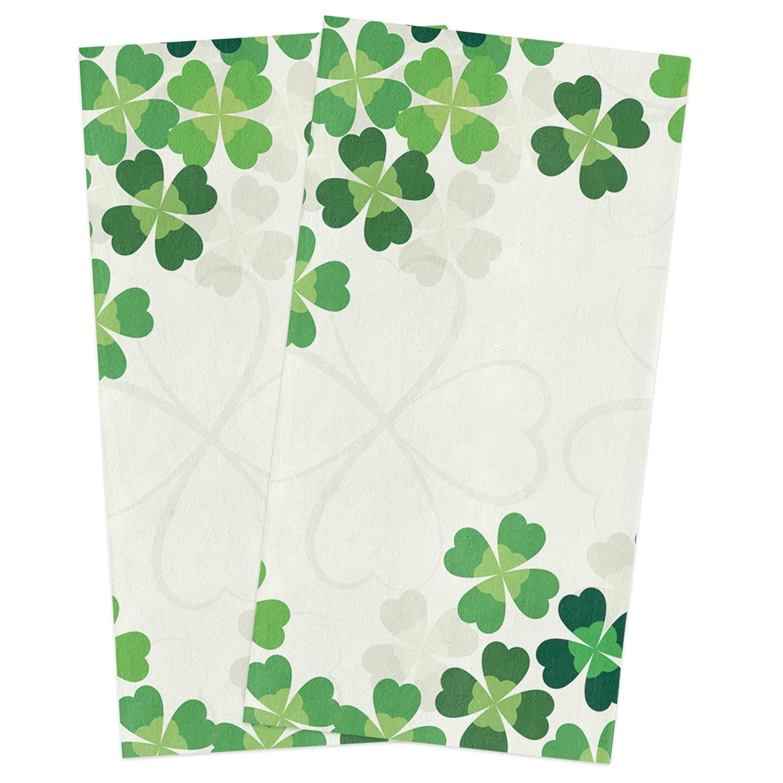 St. Patrick's Day Kitchen Dish Towels Set of 2 - Soft Lightweight Microfiber Absorbent Hand Towels with Lucky Green Clover Shamrock Floral Design - 18x28 Inch for Kitchen, Bathroom & Holiday Decor