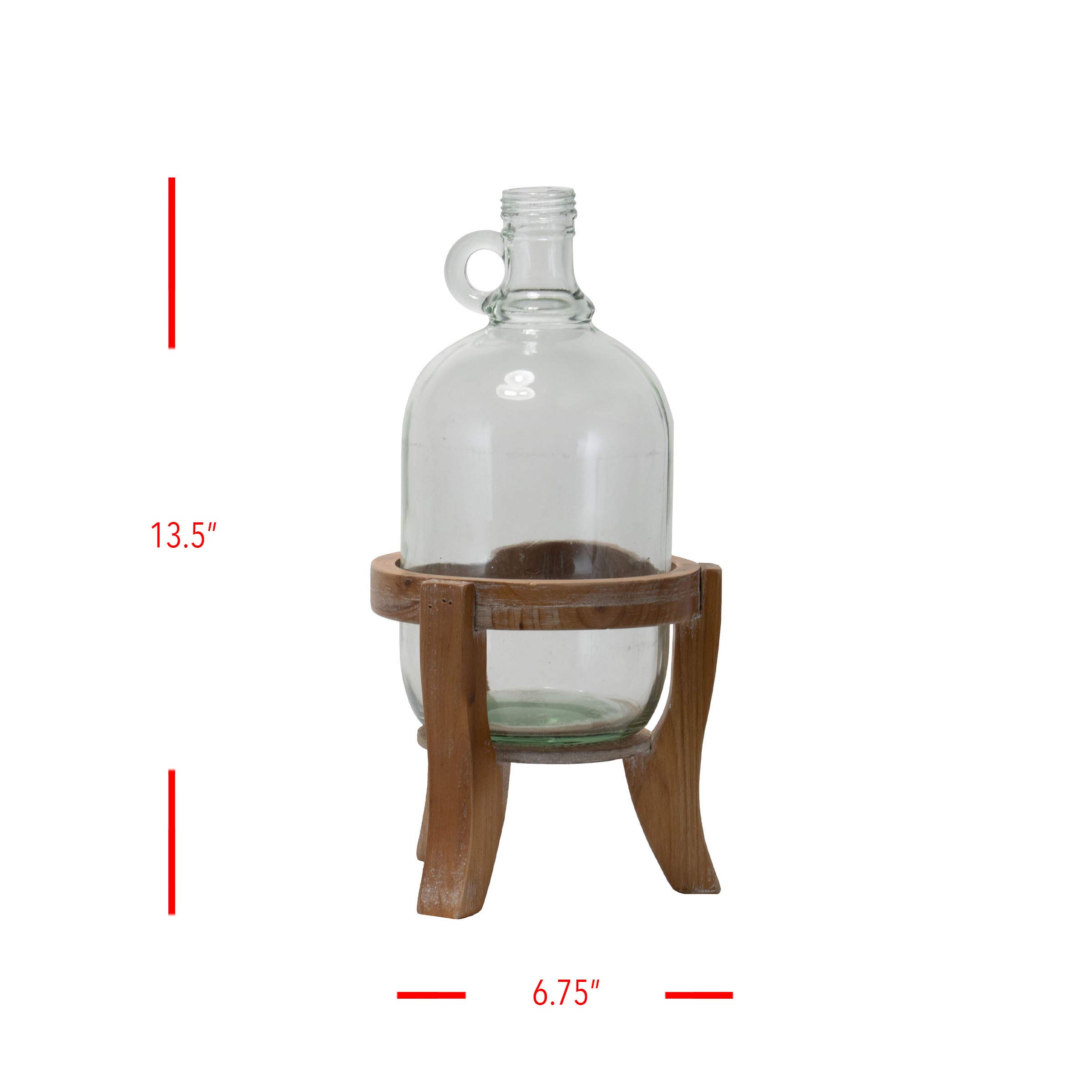 Premium Glass Growler Vase with Natural Wood Stand - Home Garden Decor, Flower Arrangement Centerpiece for Dining Table, Wedding, Party Decorations