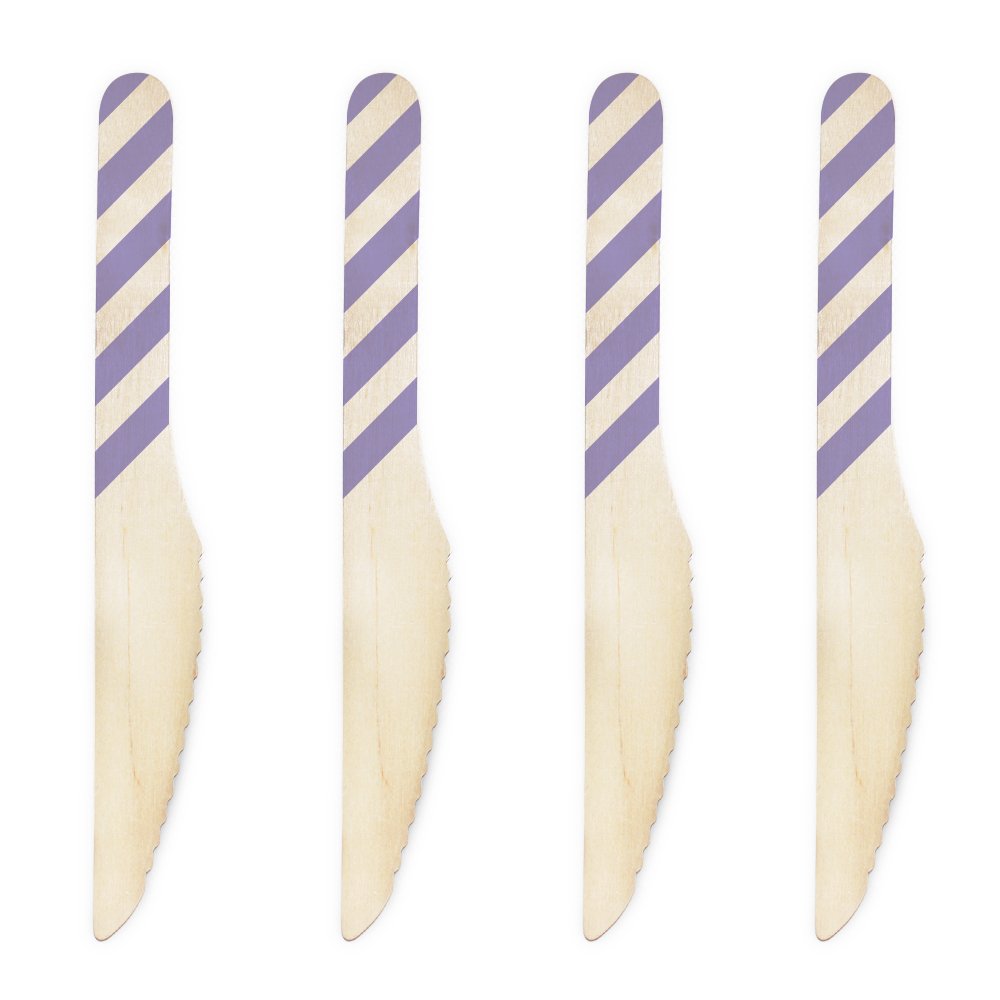 **6.5-Inch Natural Wood Dessert Table Knives - Lavender Striped (Pack of 50) - Eco-Friendly Disposable Cutlery for Parties, Weddings & Cupcake Decorating**