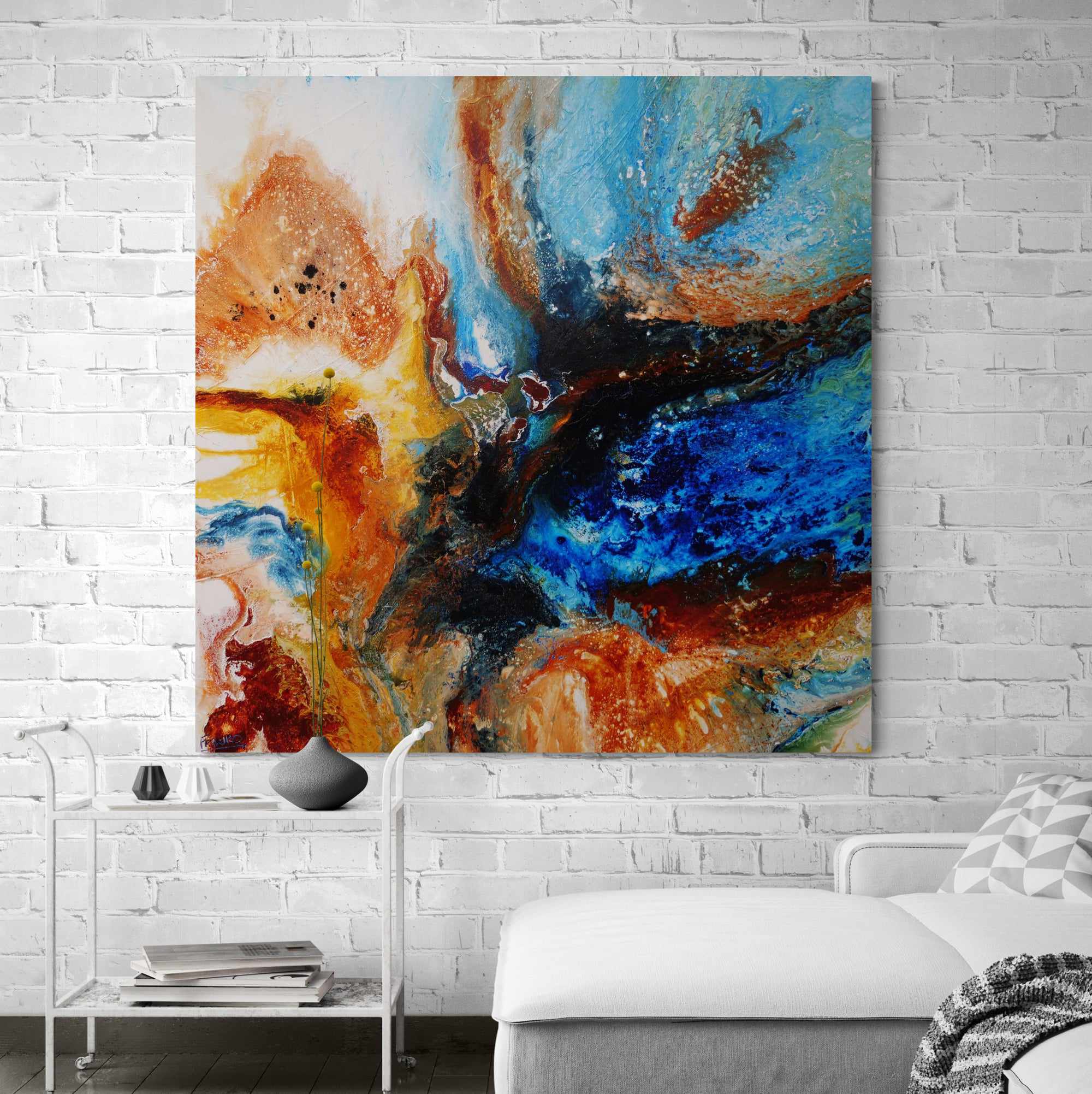 Australian Delta 120x120cm Blue Rust Textured Abstract Canvas Wall Art - Modern Home Decor for Living Room, Bedroom & Office