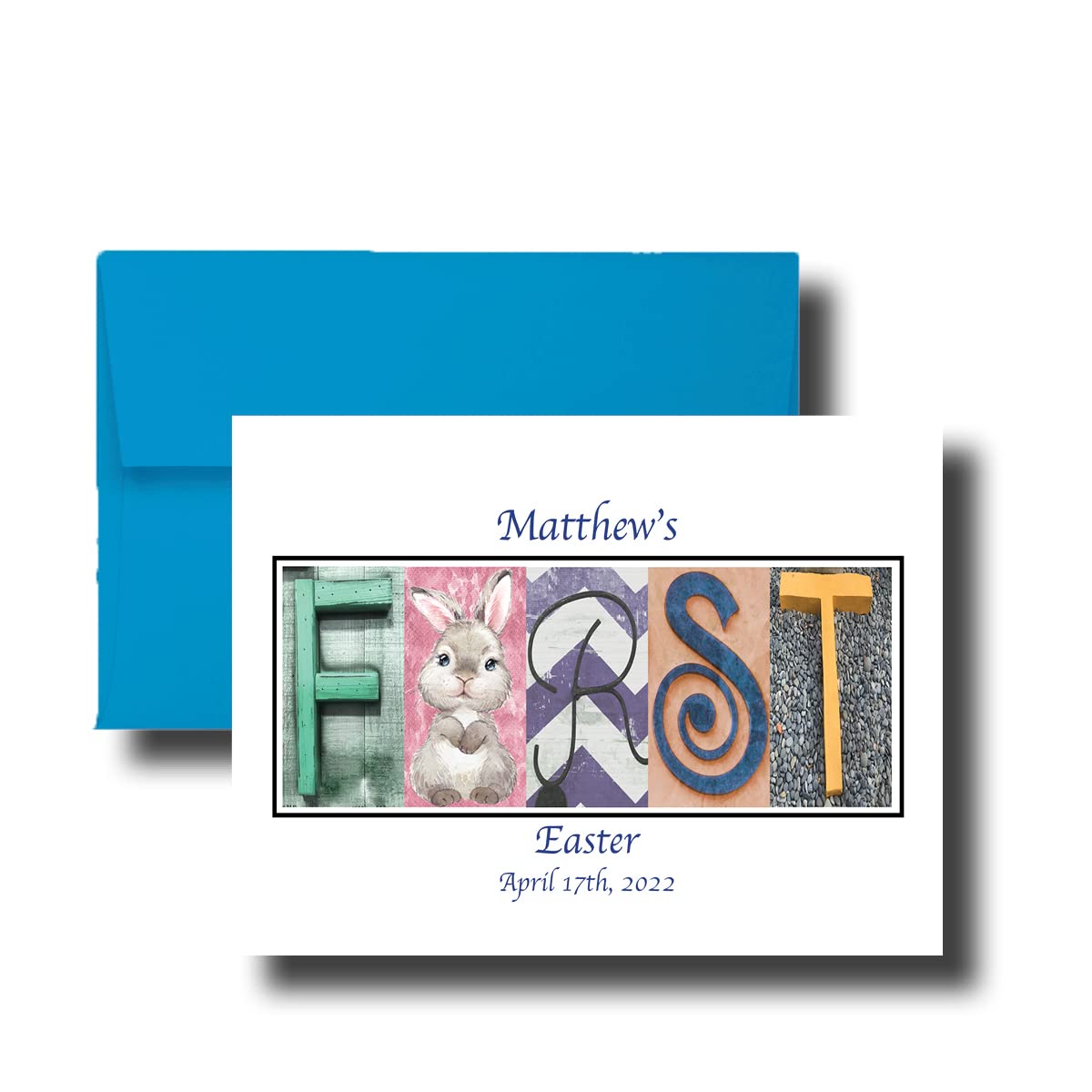 Personalized Baby's First Easter Card - Flat Greeting Card for Grandson, 2021 Easter Celebration - Perfect for Baby's First Easter Keepsake & Holiday Gift Giving