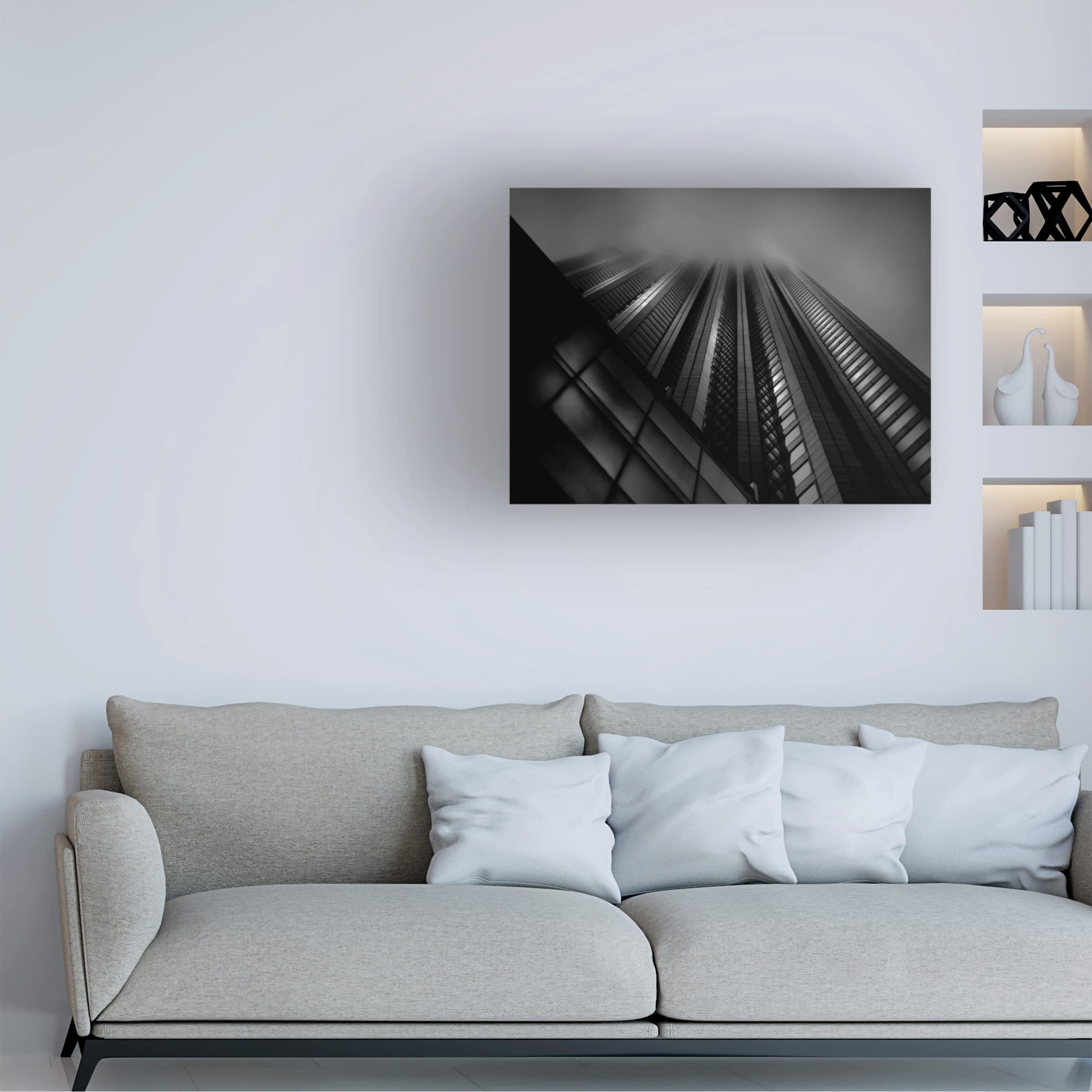 Brian Carson 'Downtown Fogfest No 10' Canvas Wall Art Print - Modern Abstract Cityscape Painting for Living Room, Office & Home Decor