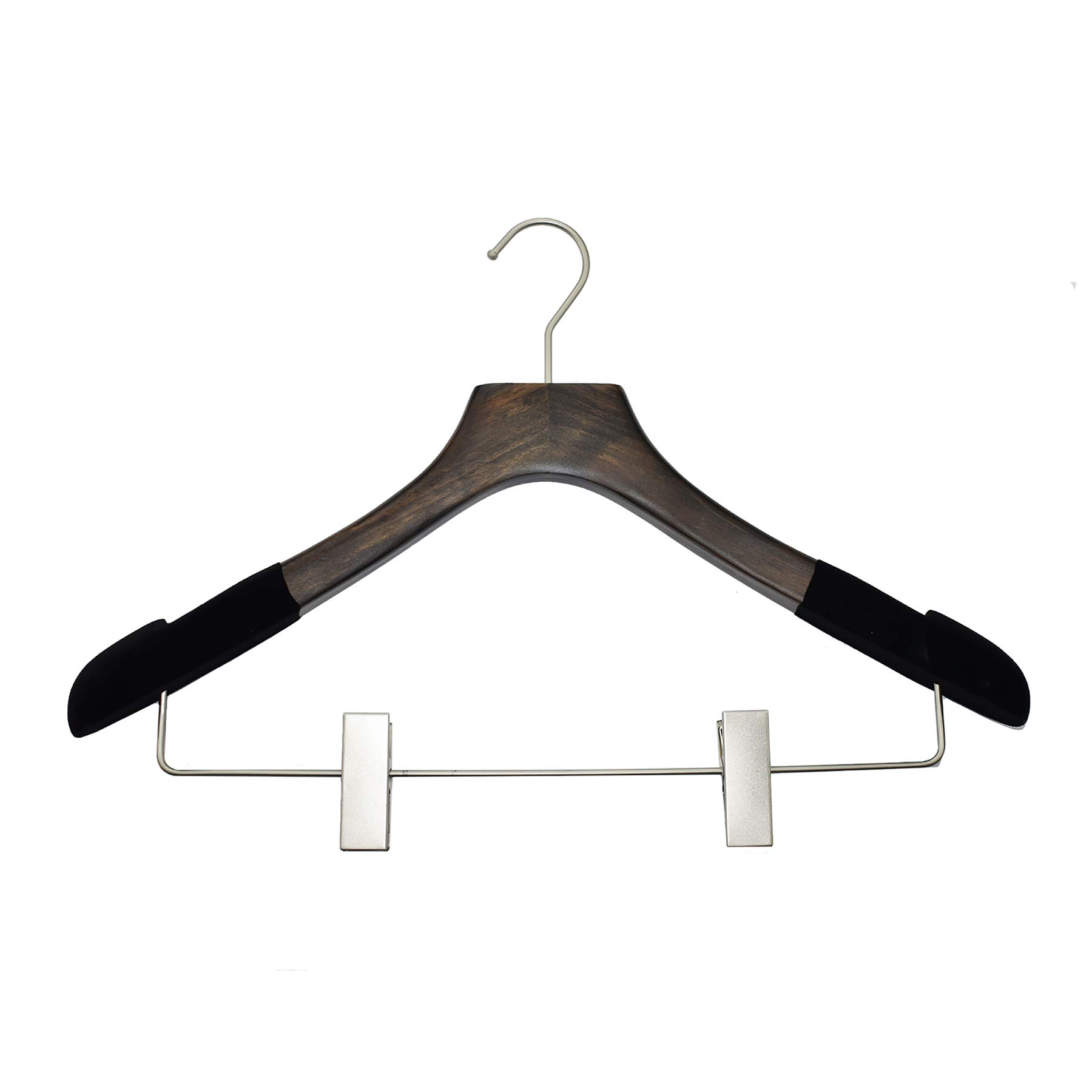 Premium Natural Wooden Clothes Hangers Set - 6 Pack Mahogany Matte Wood Suit Hangers with Clips, Skirt & Pants Hangers, Black Velvet Finish - Space Saving Wardrobe Organizer for Closet, Suits, Dresses & Pants Storage