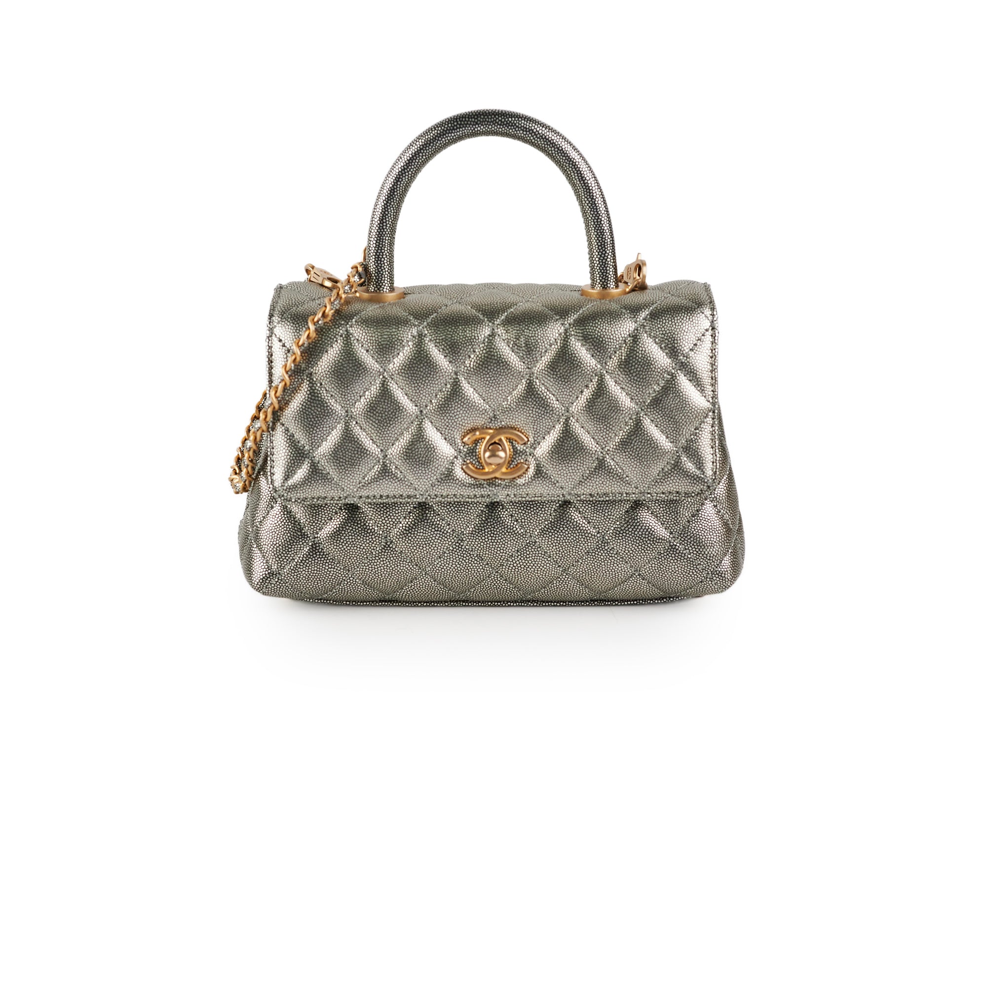 Chanel Small Coco Handle Bag in Metallic Silver - 28 Series Luxury Crossbody Purse for Women | Perfect for Evening Events, Parties & Special Occasions