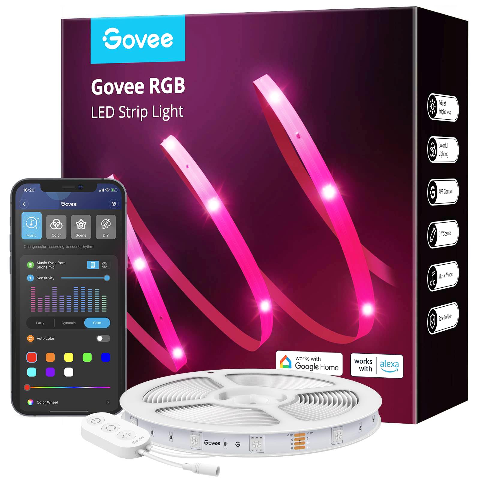 Govee 100ft Smart WiFi RGB LED Strip Lights - Alexa & Google Assistant Compatible, Color Changing Lights with Music Sync, App Controlled for Bedroom, Living Room, Party - Perfect for Home Decor, Gaming Setup, and Holiday Lighting