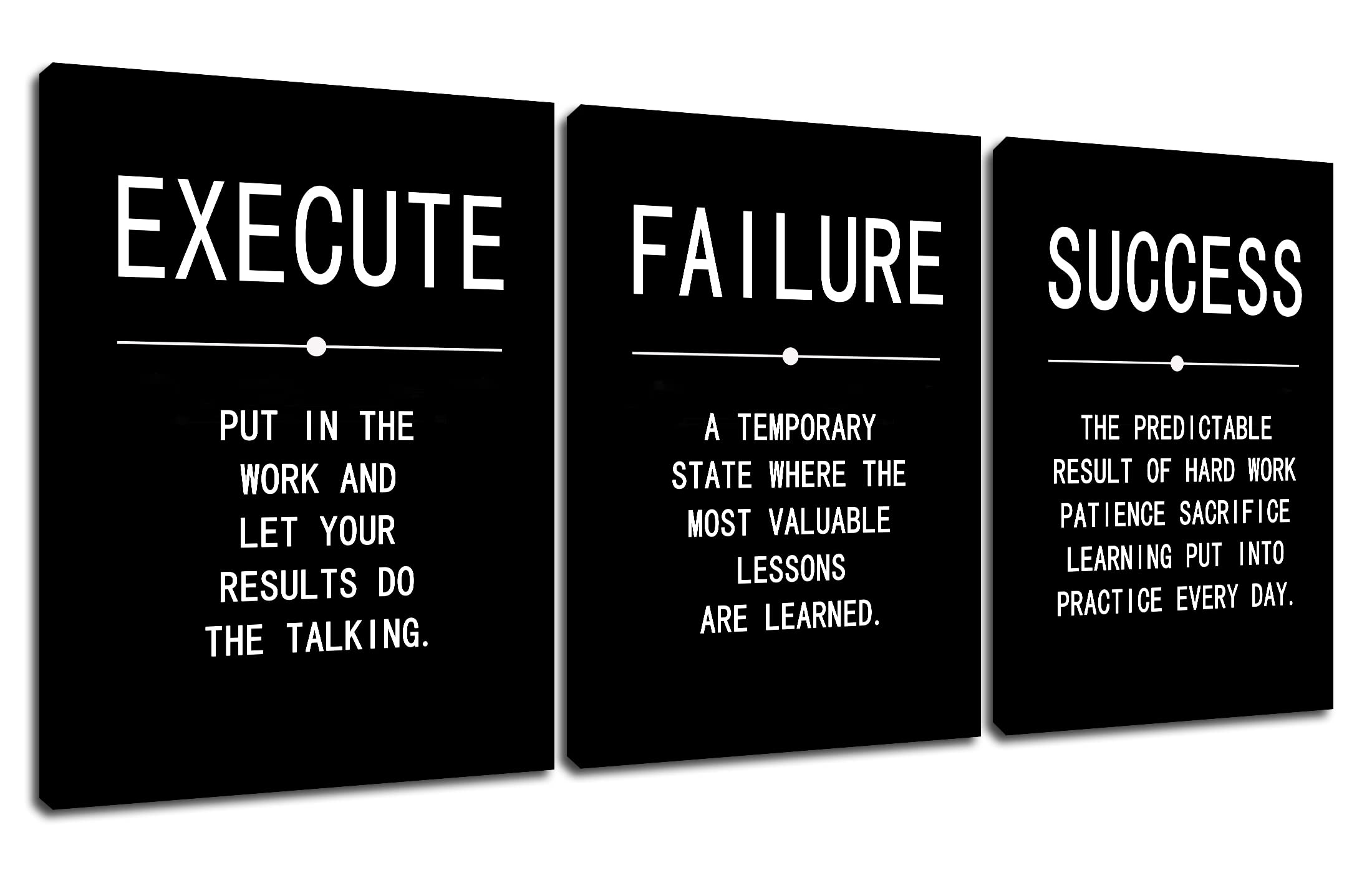 GoForArt 3-Piece Motivational Canvas Wall Art - Inspirational Quotes for Office & Home Decor - Wooden Framed Success & Failure Prints (36''W x 16''H) - Perfect for Living Room, Bedroom & Workspace